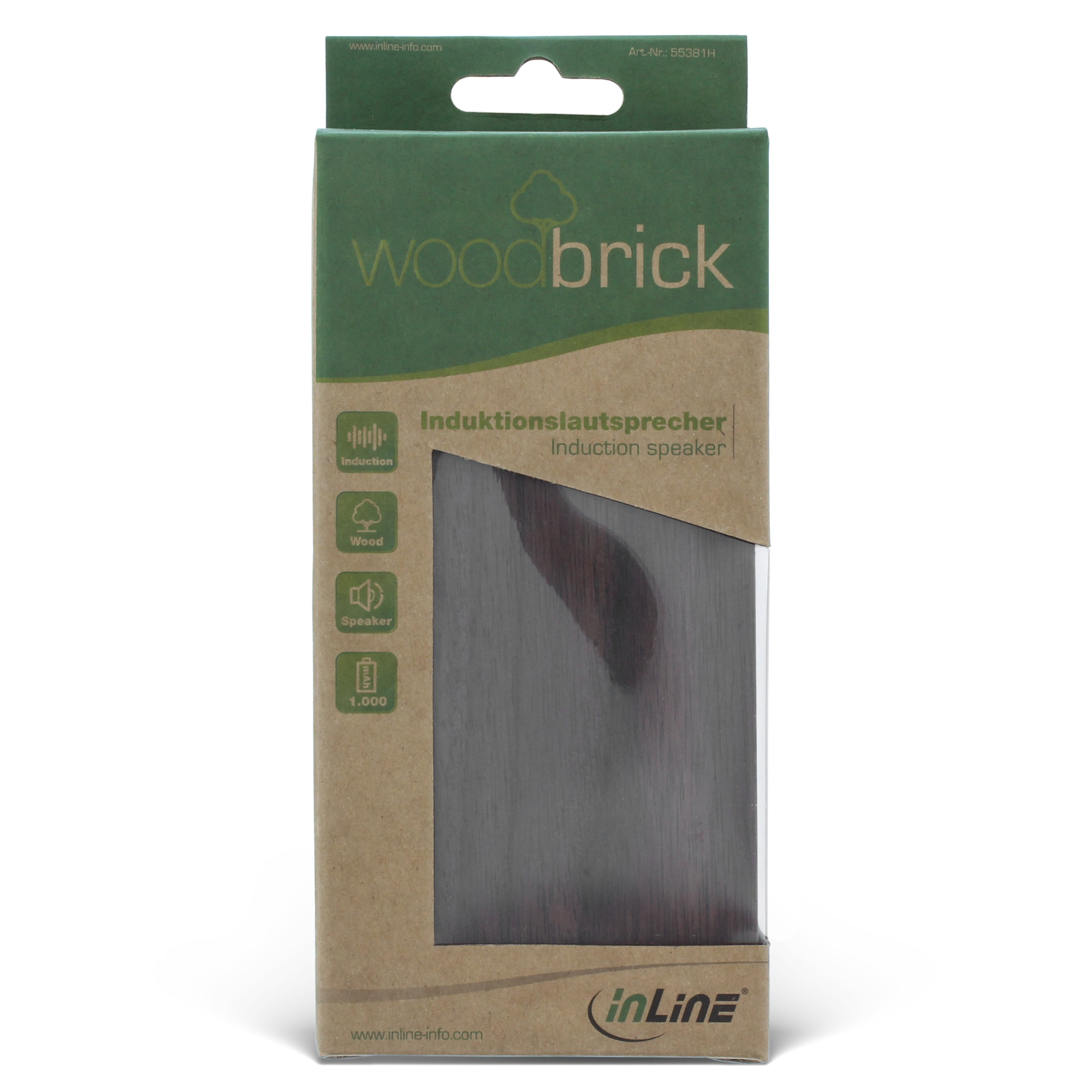 Inline® woodbrick, Induktionslautsprecher im Echtholzgehäuse, Walnuss
