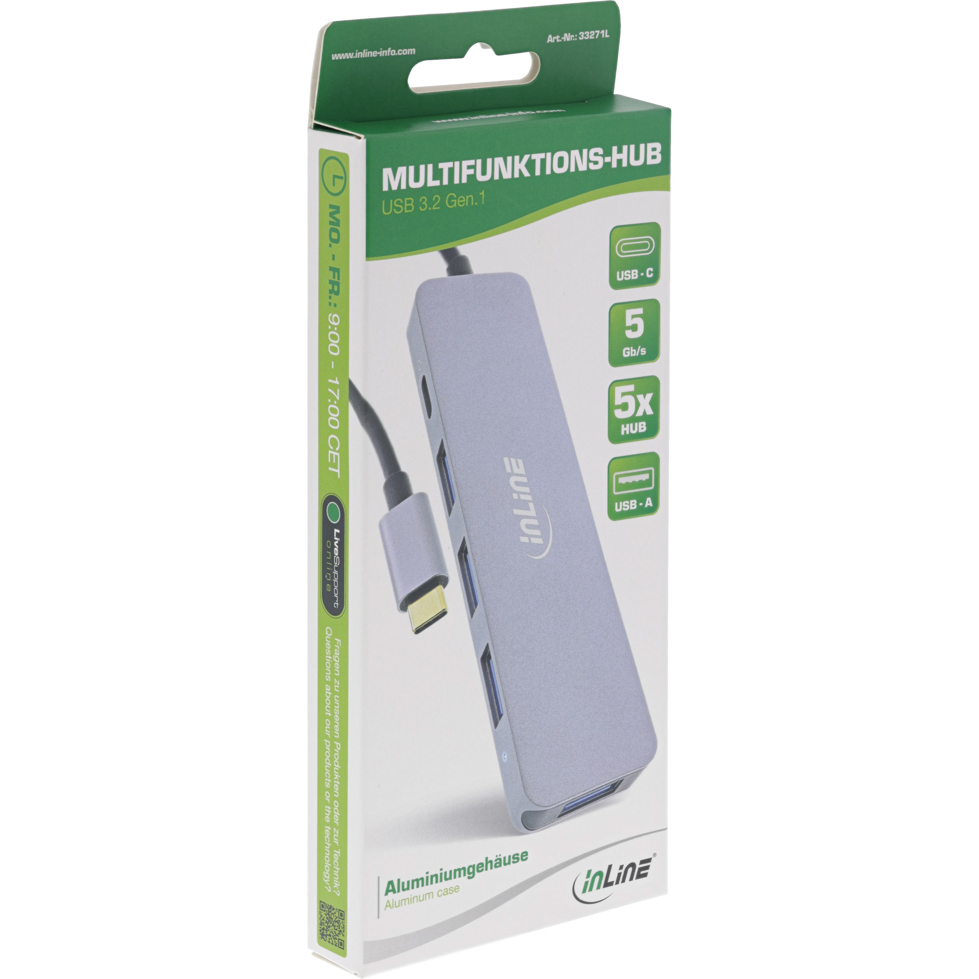 Inline® USB 3.2 USB-C Multi Hub (4x USB-A 5Gb/s + USB-C (Data/PD 87W)