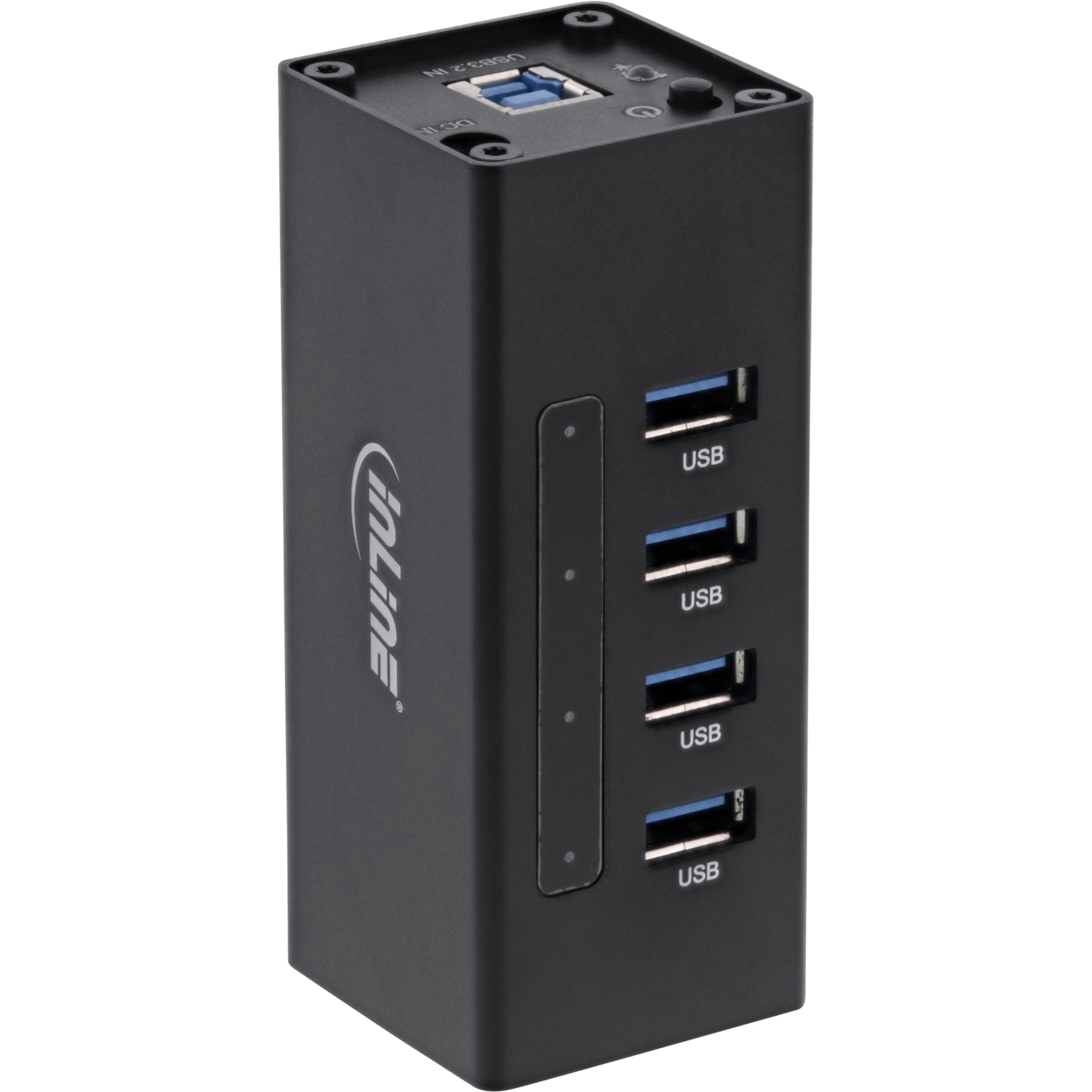 Inline® USB 3.0 Hub, 4 Port, Aluminiumgehäuse, schwarz, mit 2,5A Netzteil