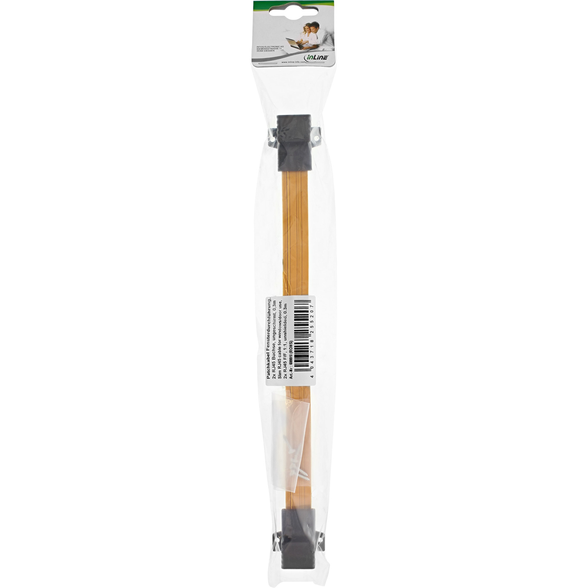 0.3m - Inline® Patchkabel Fensterdurchführung, 2x RJ45 Buchse, ungeschirmt