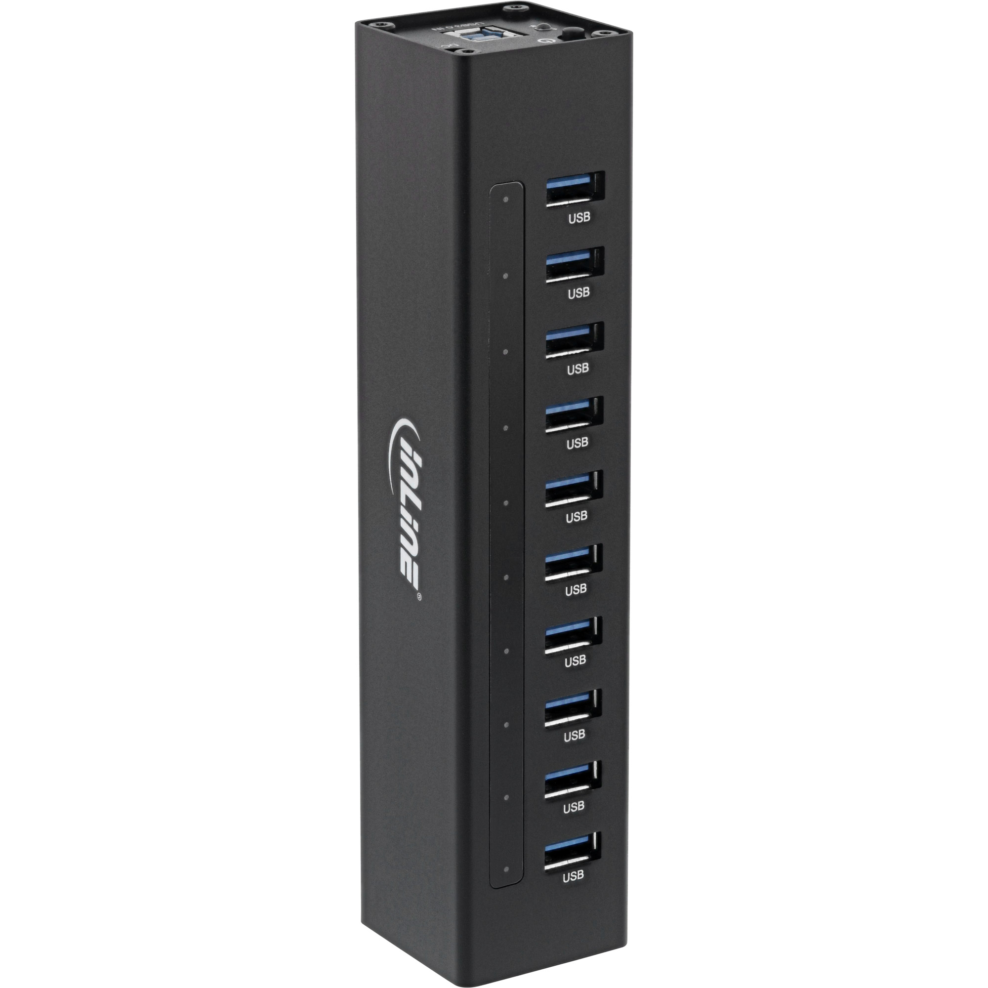 Inline® USB 3.0 Hub, 10 Port, Aluminiumgehäuse, schwarz, mit 4A Netzteil