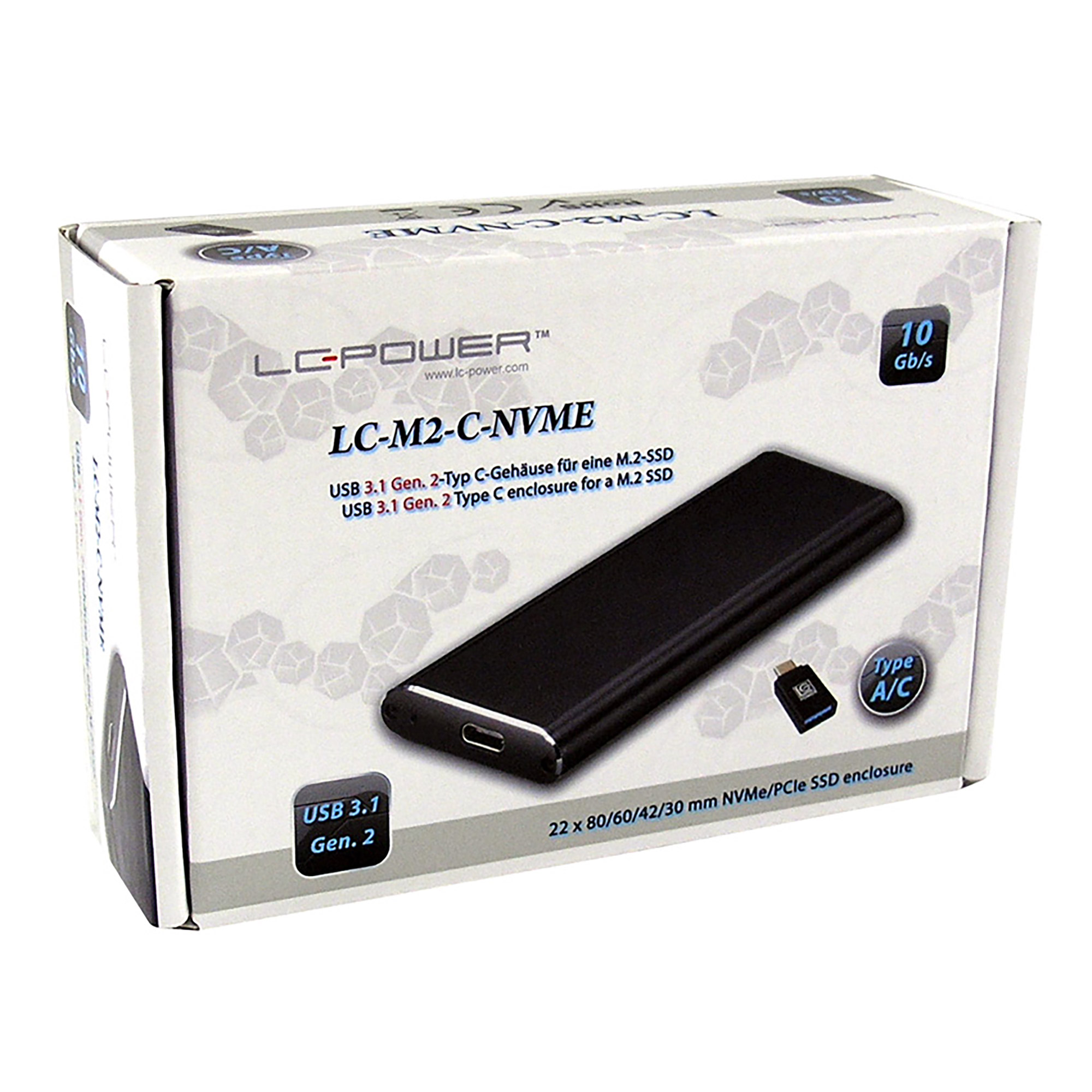 LC-Power LC-M2-C-NVME M.2-NVMe-SSD-gehäuse, USB 3.2 Gen.2x1, schwarz