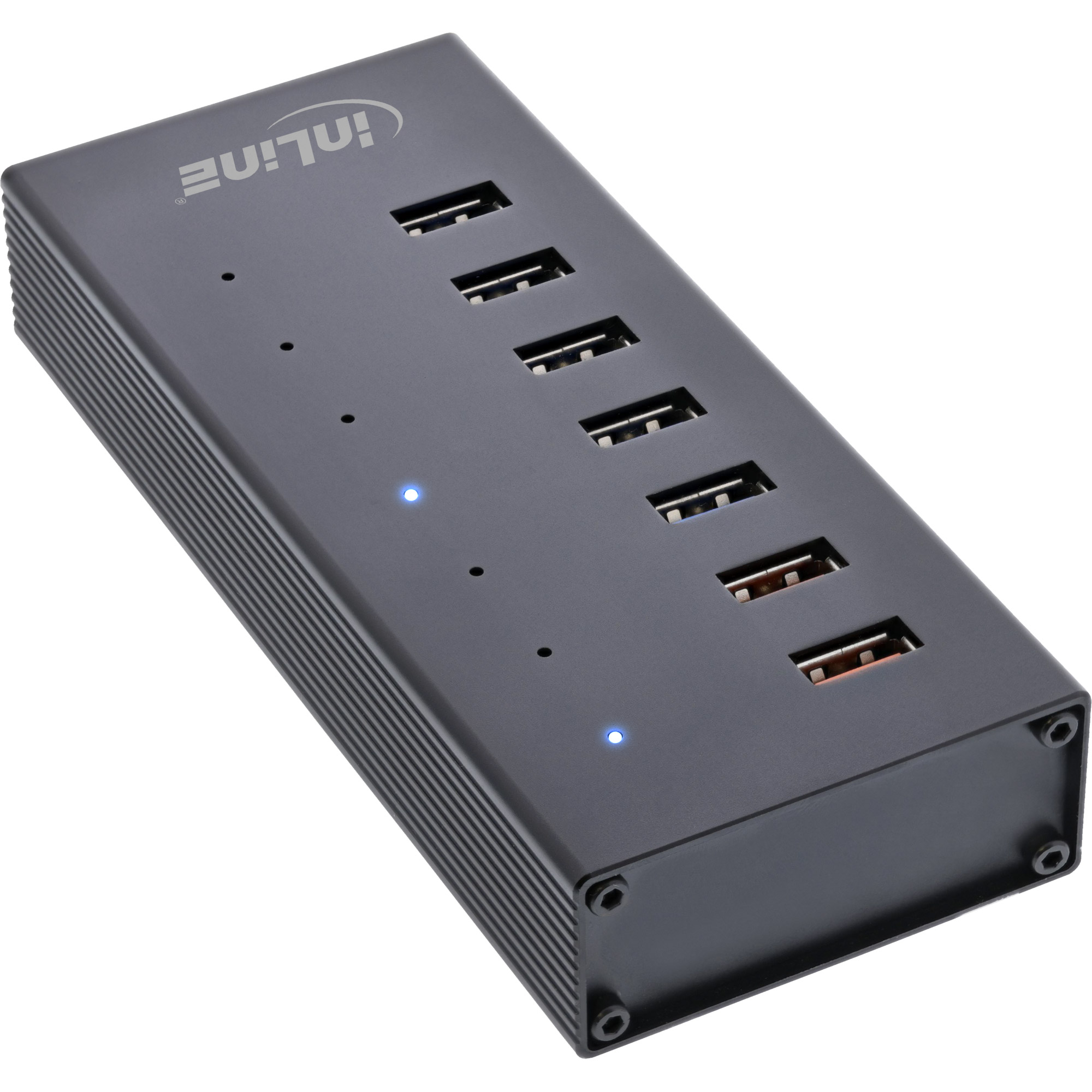 Inline® USB 3.0 Hub, 7 Port, Aluminiumgehäuse, schwarz, mit 2,5A Netzteil