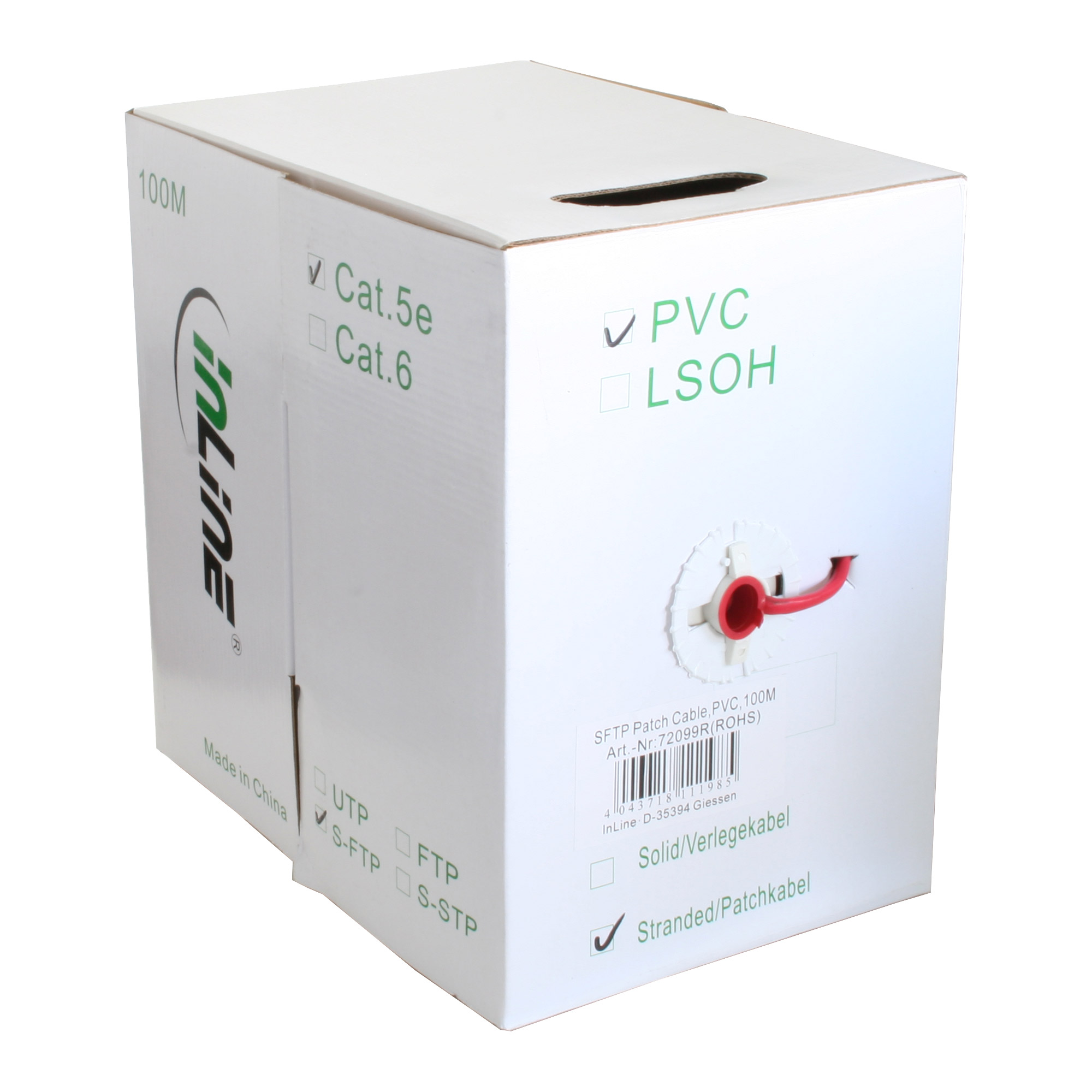 100m - Inline® Patchkabel Cat.5e, rot, SF/UTP, AWG26, PVC