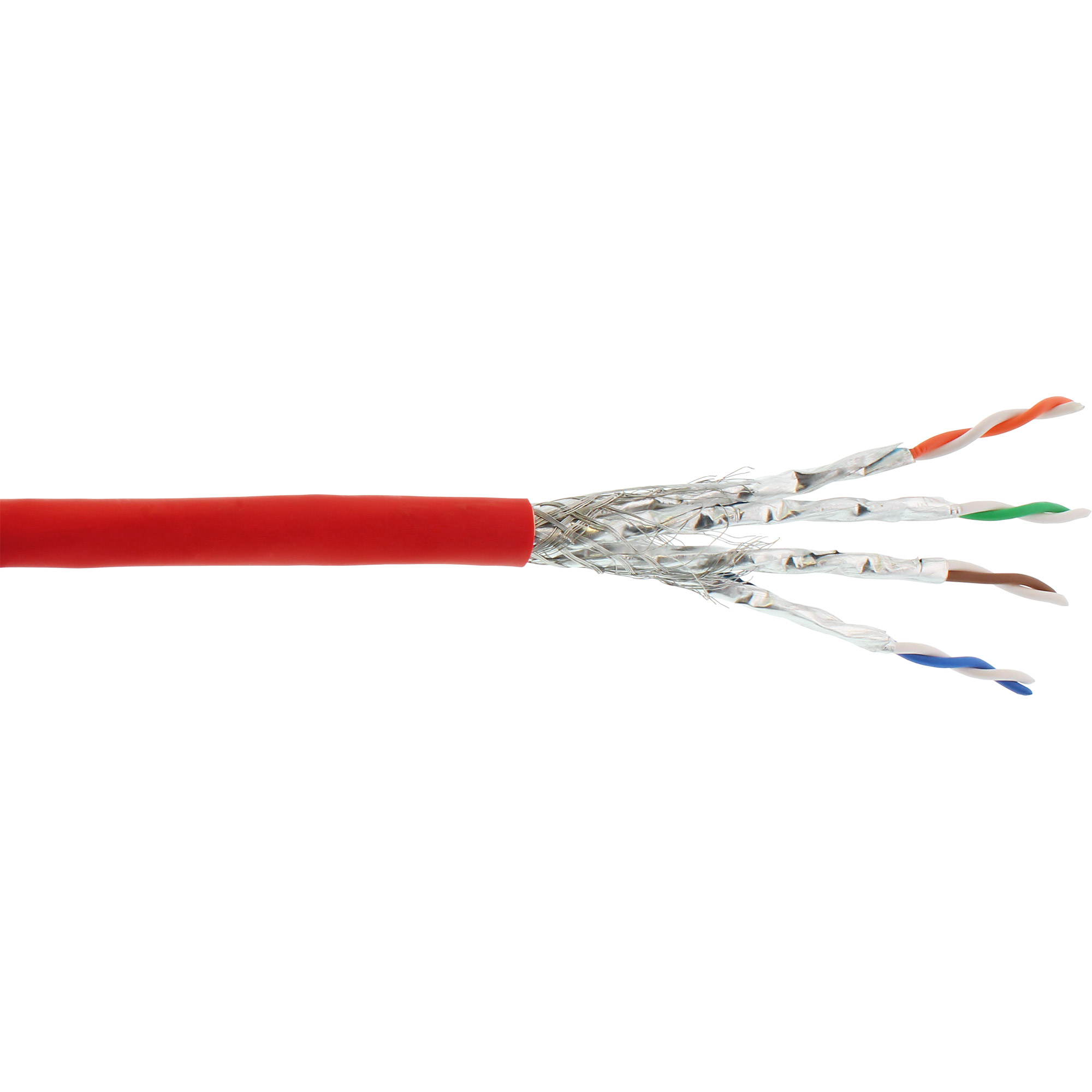 100m - Inline® Patchkabel, S/FTP (PiMf), Cat.6A, 500MHz, halogenfrei, Kupfer, rot