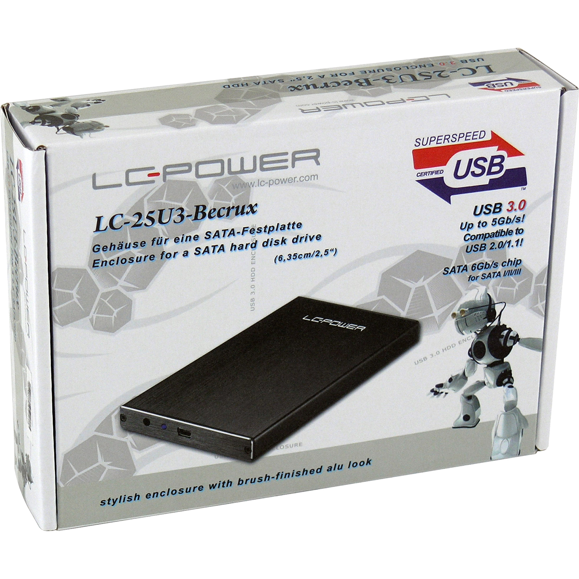 LC-Power LC-25U3-Becrux, externes 2,5"-SATA-gehäuse, USB 3.0, schwarz