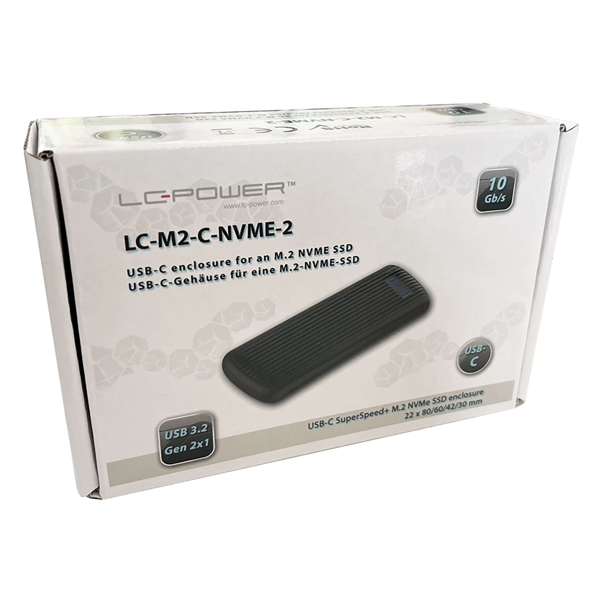LC-Power LC-M2-C-NVME-2 M.2-NVMe-SSD-gehäuse, USB 3.2 Gen.2x1, schwarz