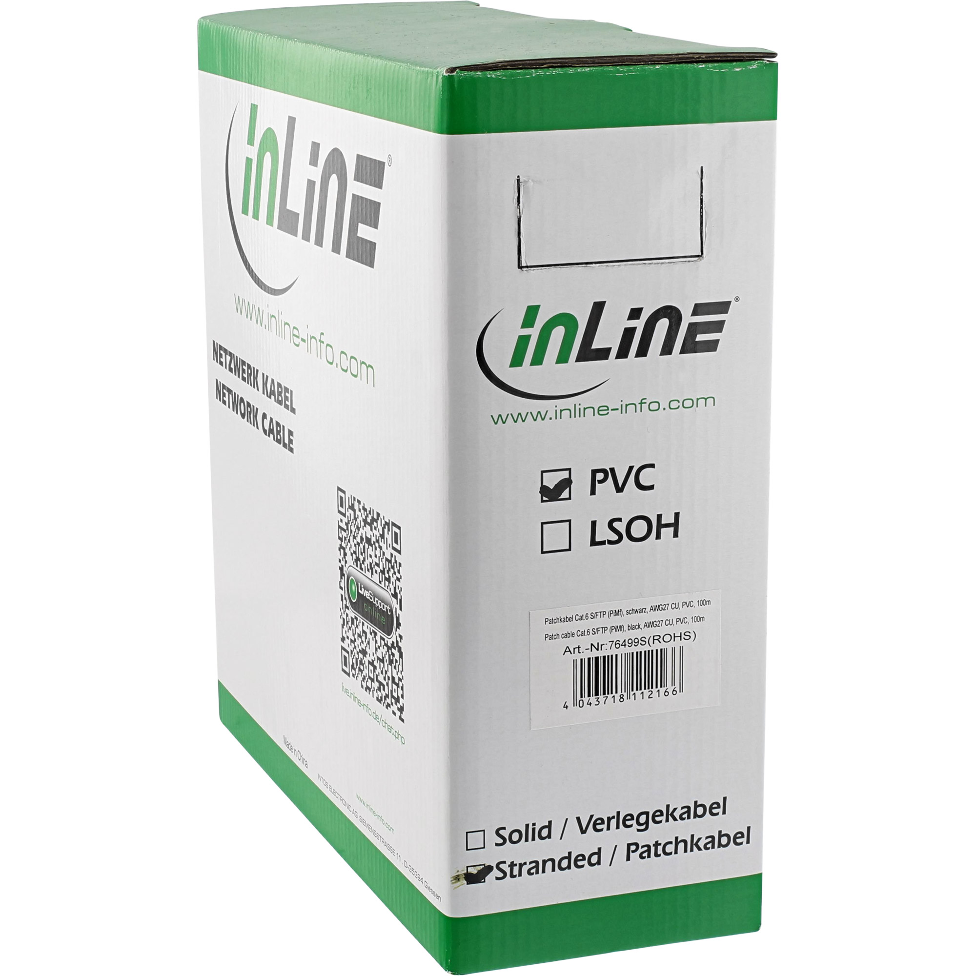 100m - Inline® Patchkabel Cat.6 S/FTP (PiMf), schwarz, AWG27, PVC, CU