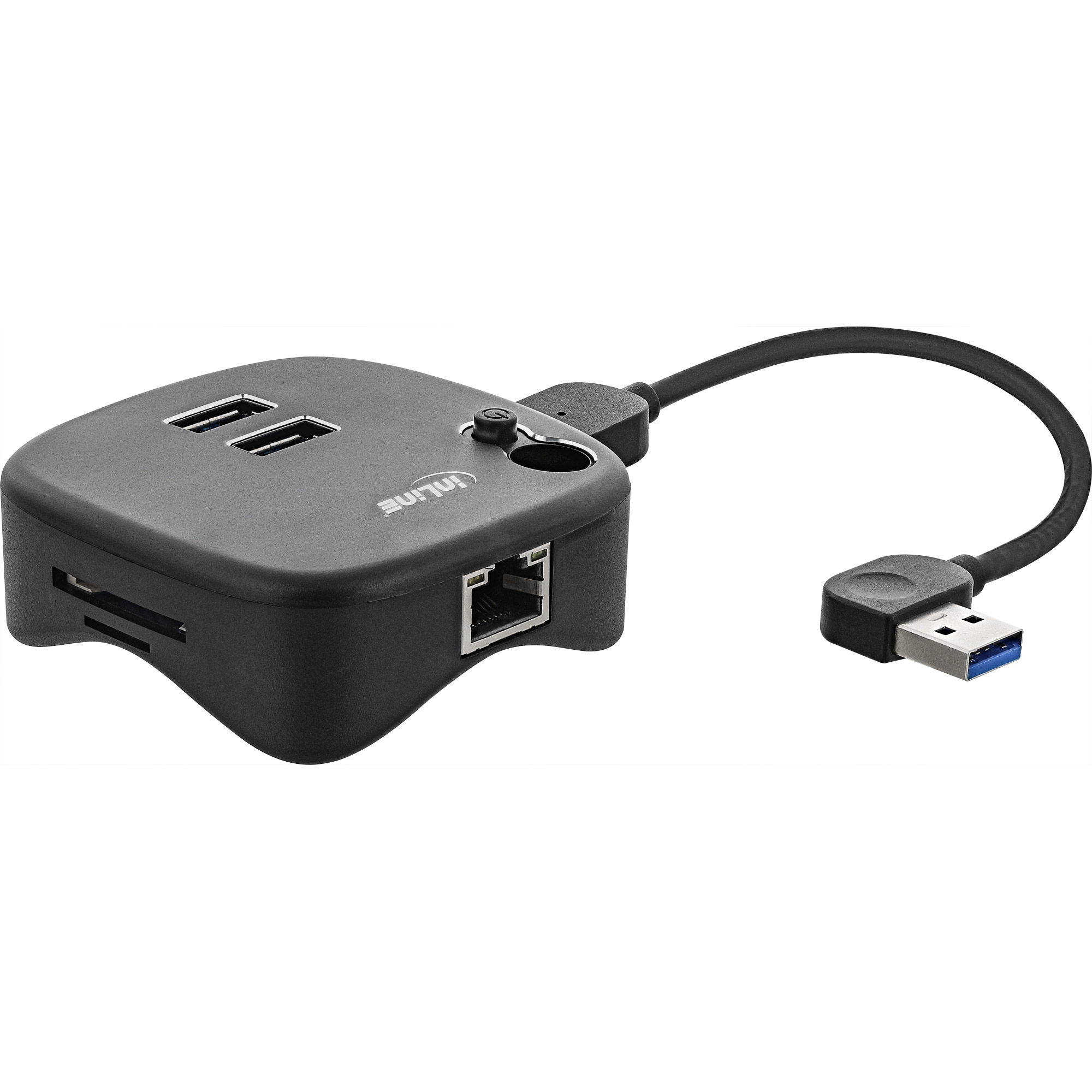 Inline® USB 3.0 Multiadapter, 2xUSB-A, RJ45, SD/MicroSD Cardreader, schwarz