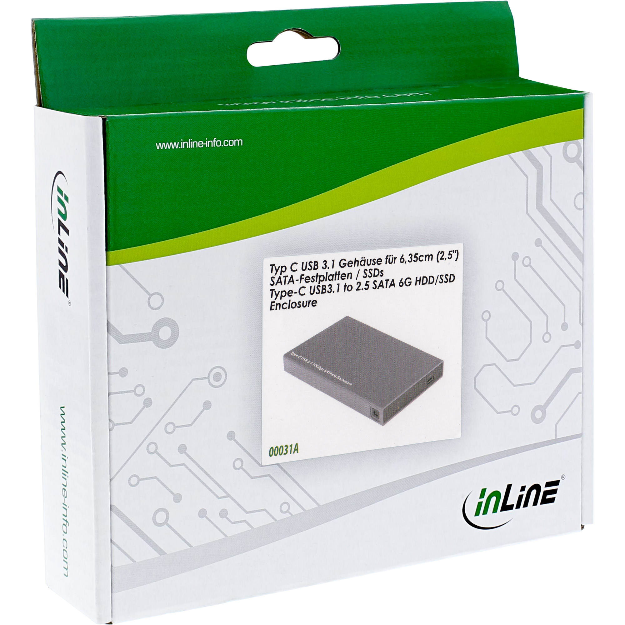 Inline® USB 3.1 Gehäuse für 6,35cm (2,5") 6G SATA-Festplatte / SSD, USB-C Buchse