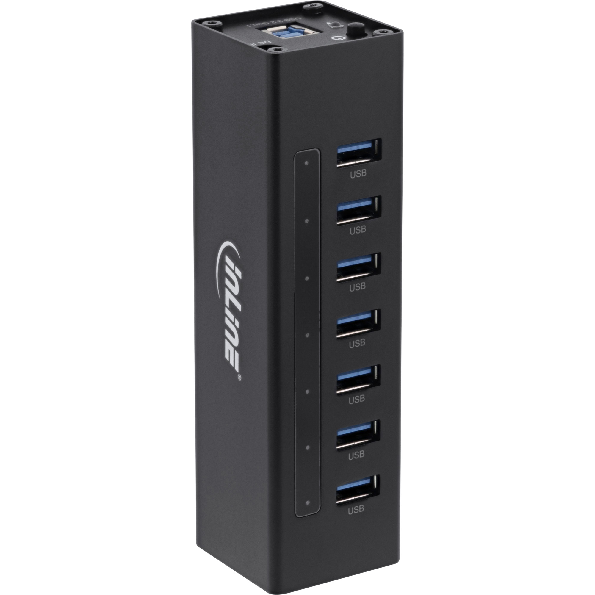 Inline® USB 3.0 Hub, 7 Port, Aluminiumgehäuse, schwarz, mit 2,5A Netzteil