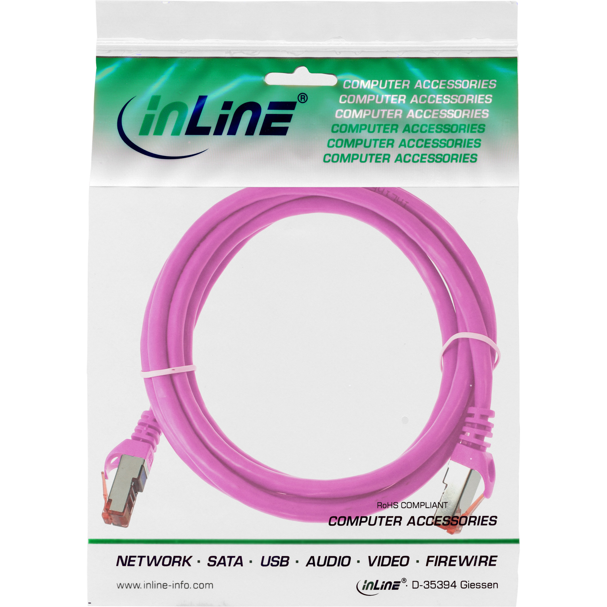 InLine Patchkabel - S/FTP (PiMf) - Cat.6 - 250MHz PVC Kupfer - Pink - 3m