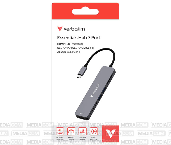 Hub, USB-C Essentials, 7 Port mit Card Reader