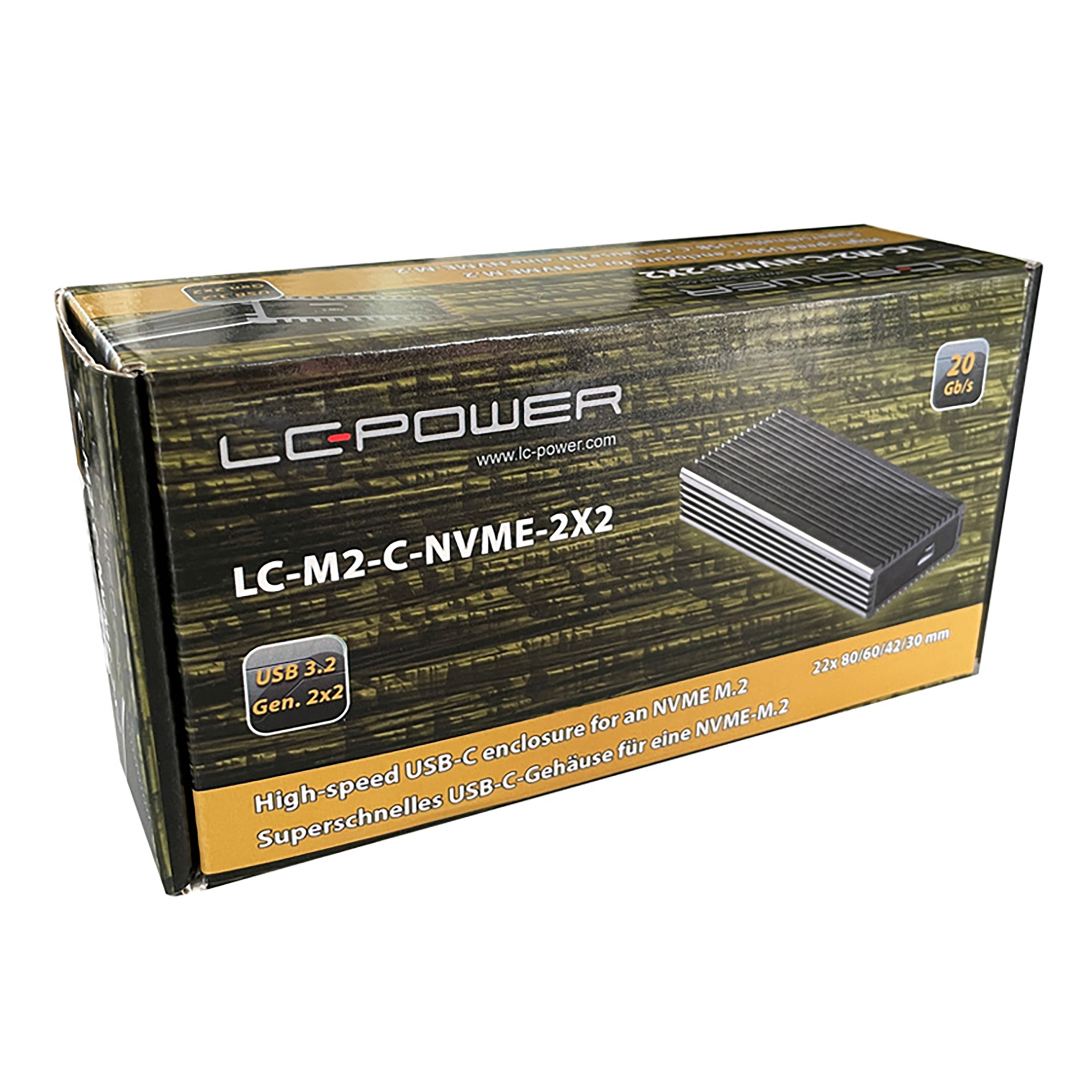 LC-Power LC-M2-C-NVME-2X2 M.2-NVMe-SSD-gehäuse, USB 3.2 Gen.2x1, schwarz