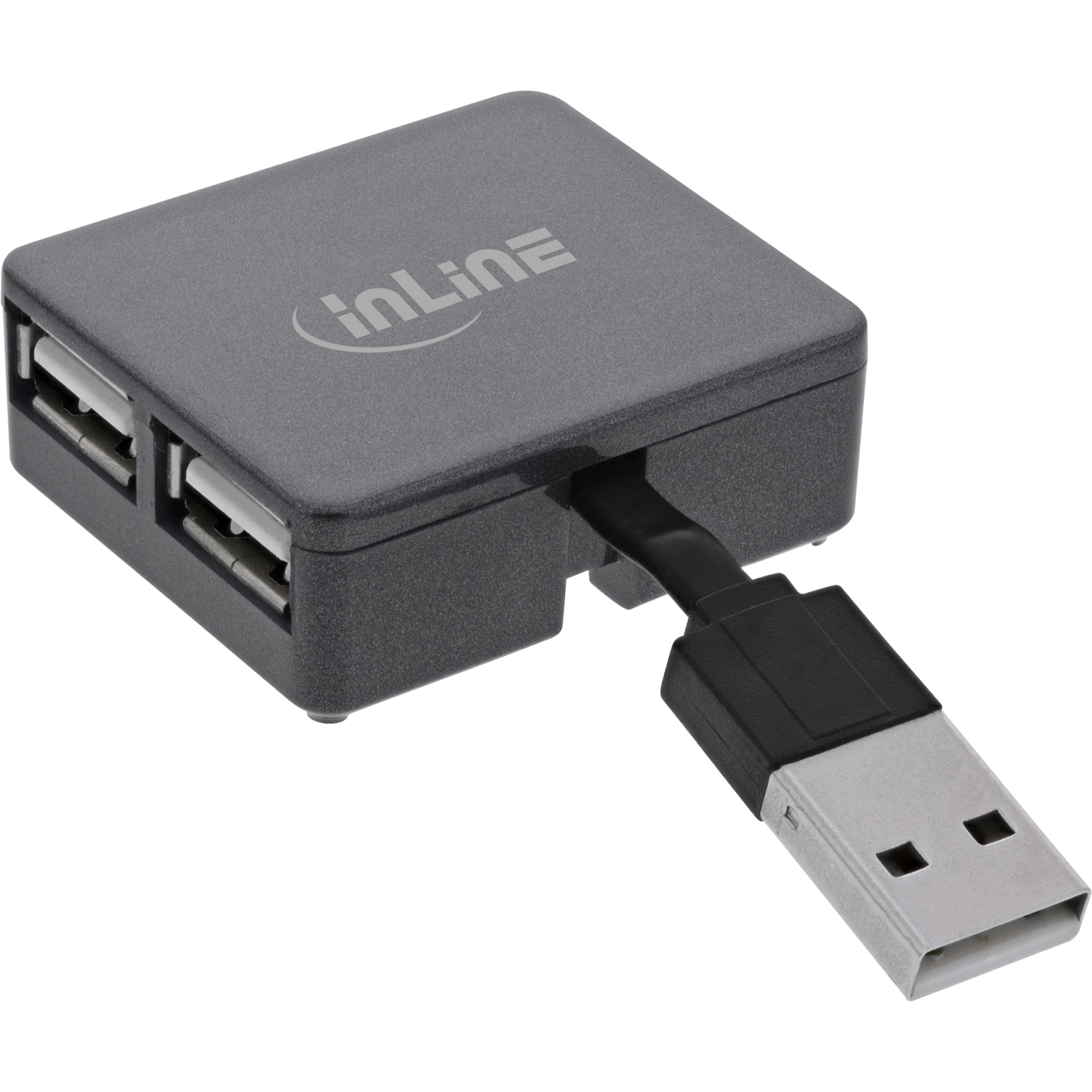 Inline® USB 2.0 4-Port Hub, USB-A Stecker auf 4x USB-A Buchse, Kabel 4cm