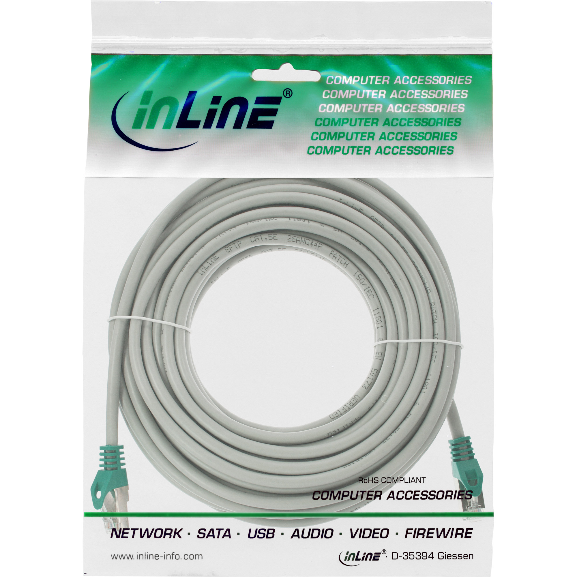 10m - Inline® Crossover Patchkabel, F/UTP, Cat.5e, grau