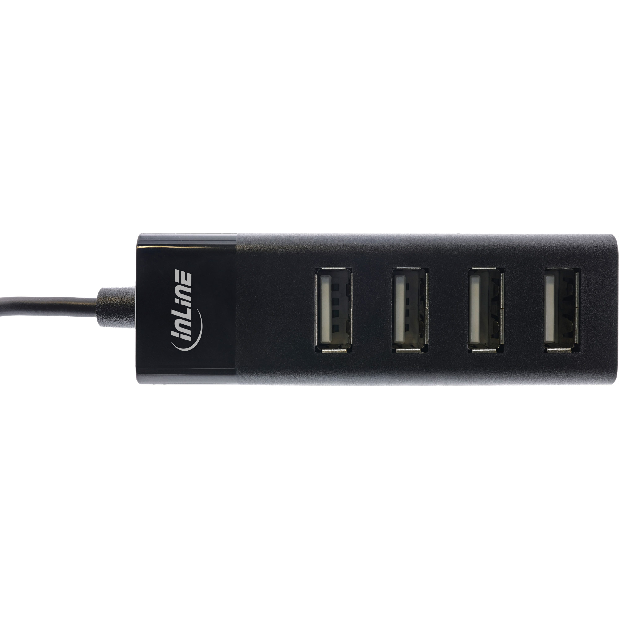 Inline® USB 2.0 Hub, 4 Port, schwarz, mit USB DC Kabel, Kabel 30cm, schmal
