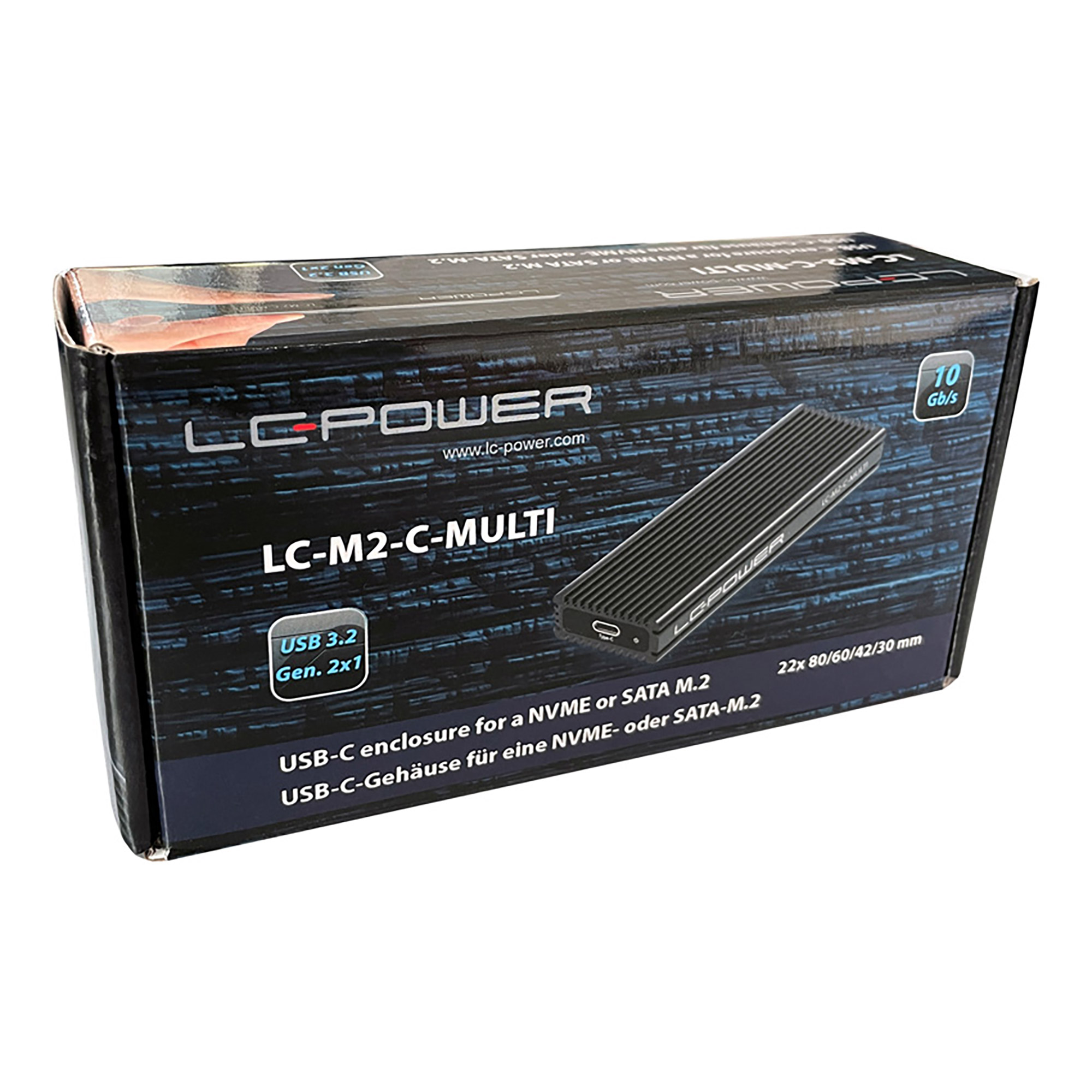 LC-Power LC-M2-C-MULTI M.2-SSD-gehäuse (NVMe & SATA), USB 3.2 Gen.2x1, schwarz