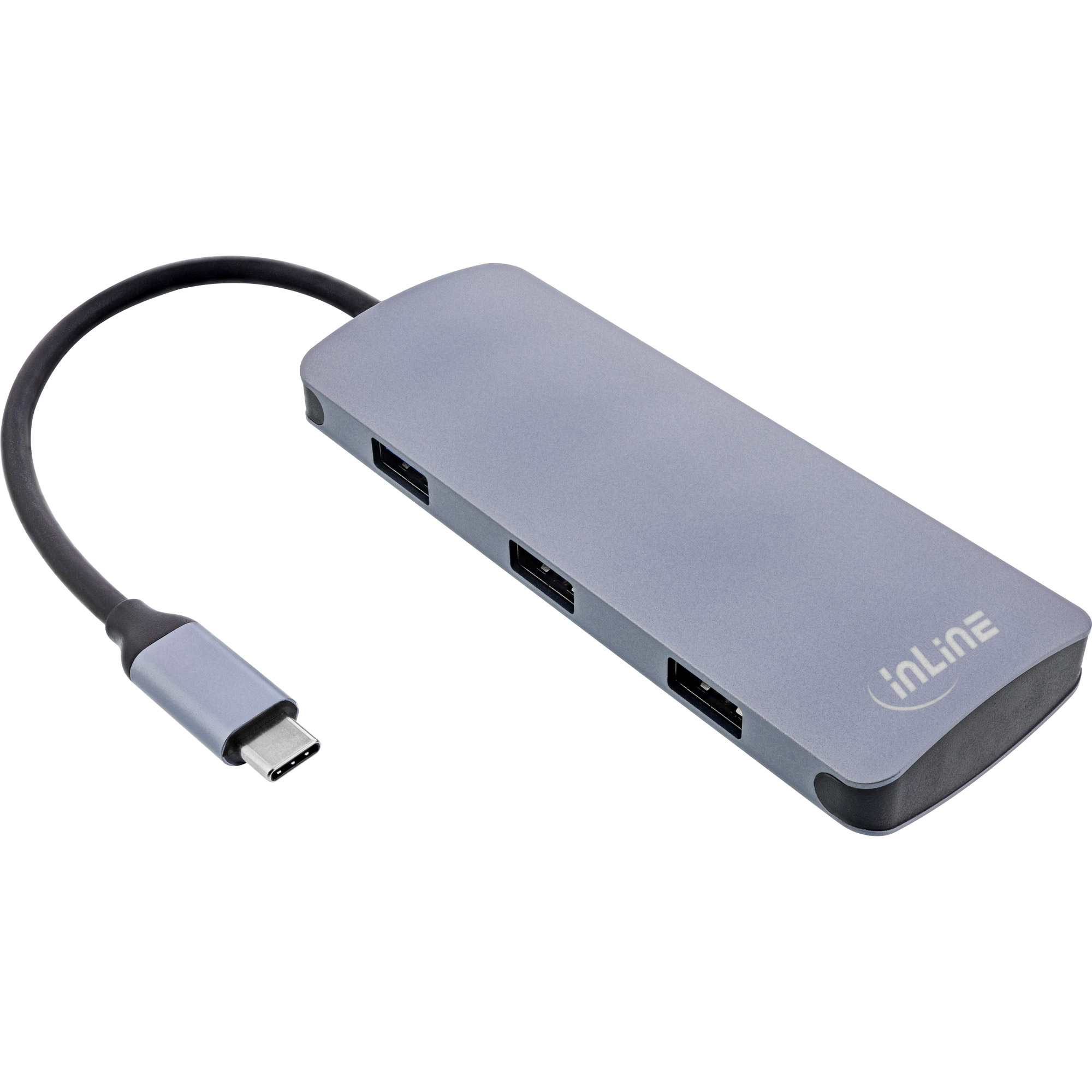 Inline® USB 3.2 Gen.2 Hub, 4x USB-C + 3x USB-A, PD 100W, Aluminium, grau