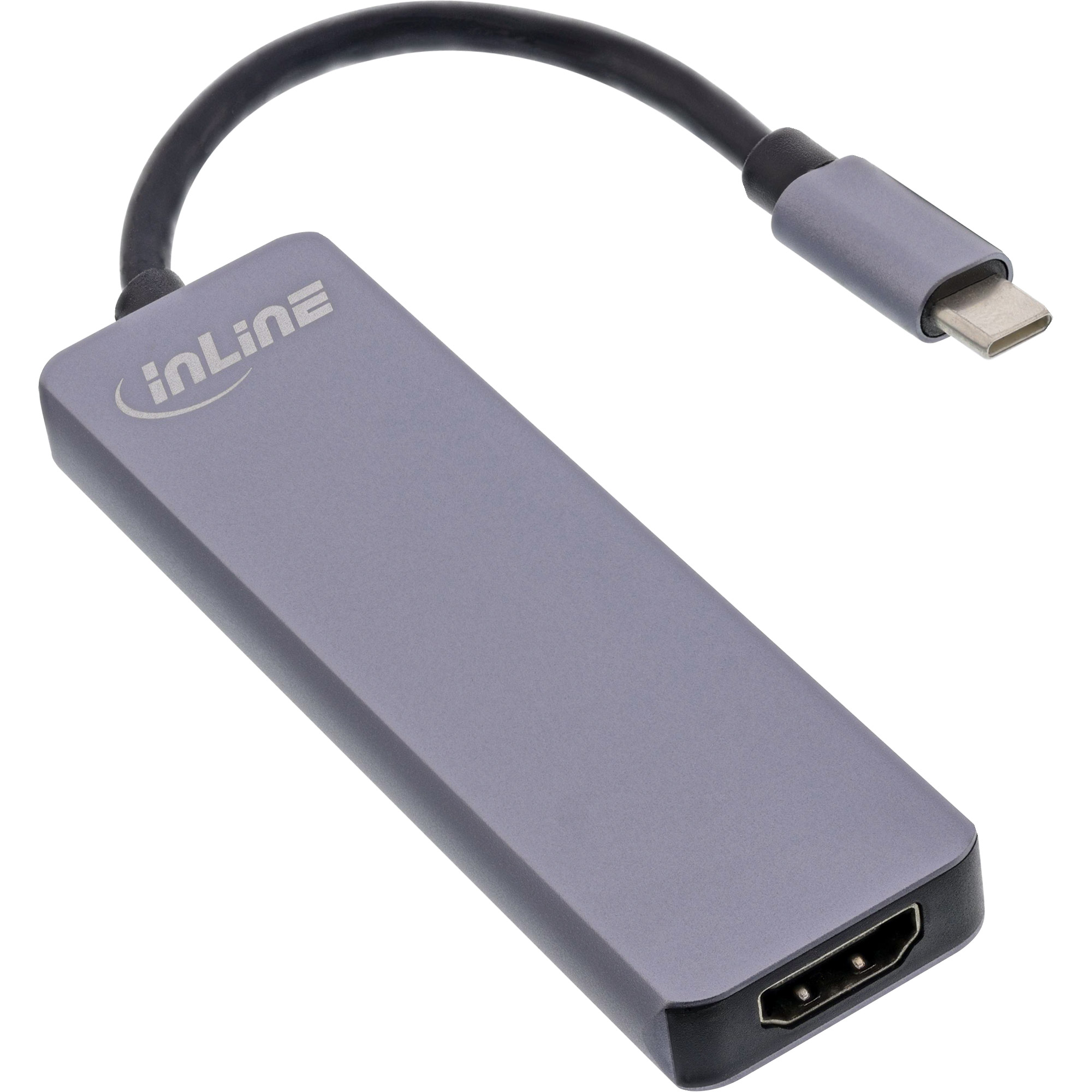 Inline® Multi-Hub USB 3.2 Gen.1, 2x USB-A, HDMI 4K/30Hz, Cardreader, Alu, grau