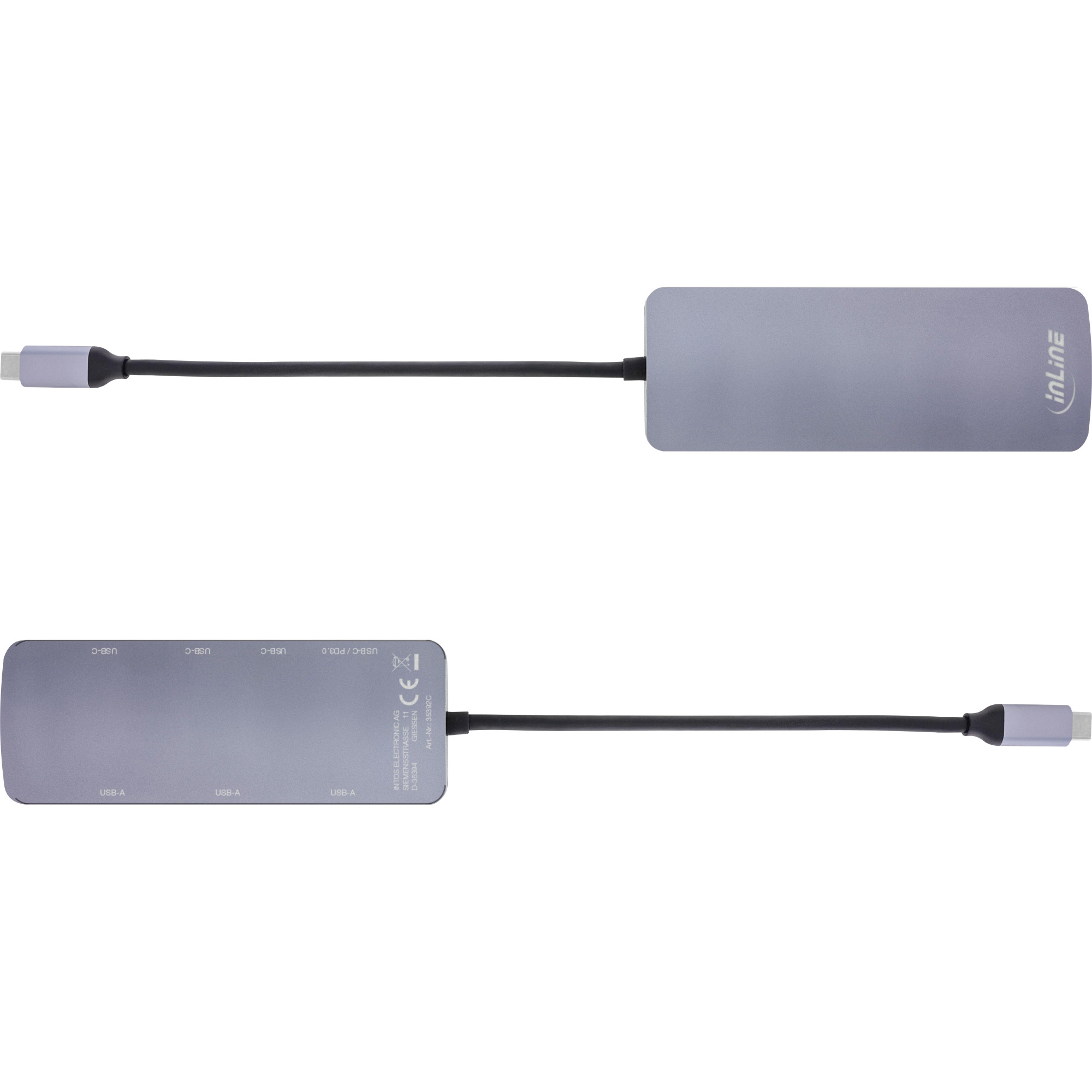 Inline® USB 3.2 Gen.2 Hub, 4x USB-C + 3x USB-A, PD 100W, Aluminium, grau