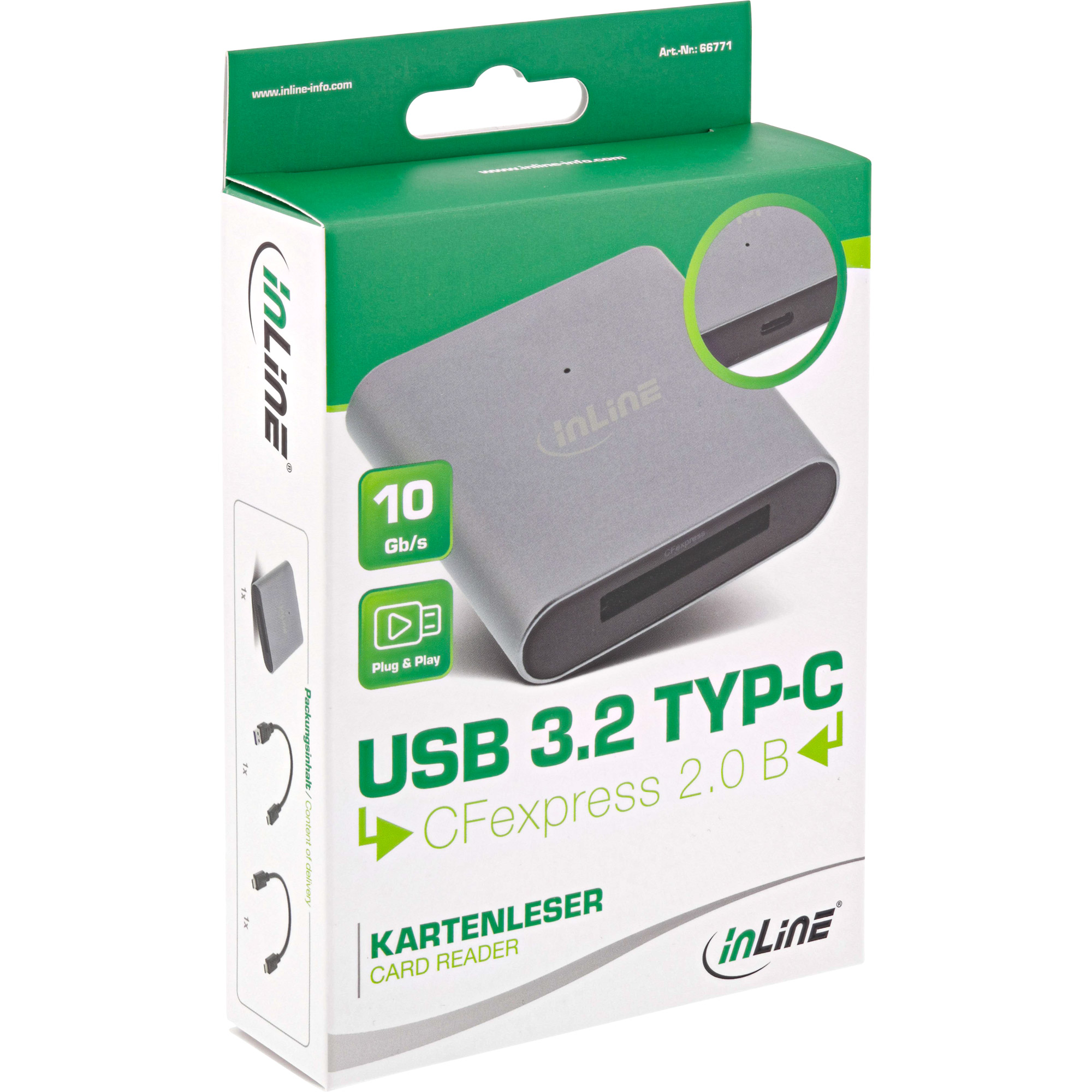 Inline® Card Reader USB 3.2 Gen.2 USB-C oder USB-A, für CFexpress Typ-B Karten