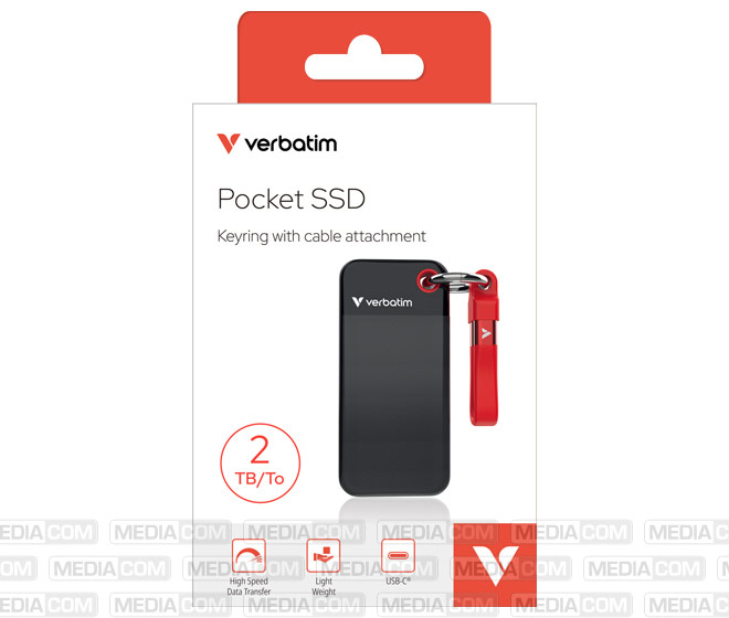SSD 2TB, USB 3.2, Typ-C, Pocket, schwarz-rot