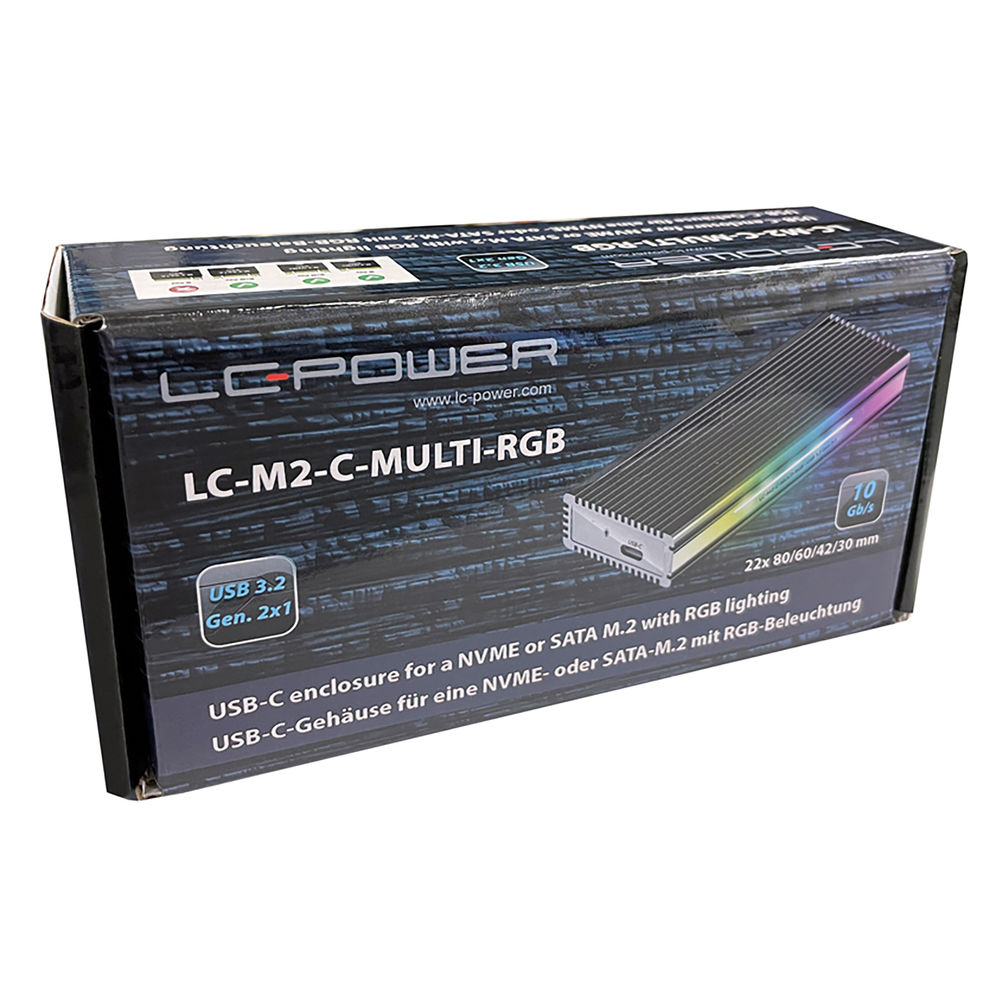 LC-Power LC-M2-C-MULTI-RGB M.2-SSD-gehäuse (NVMe & SATA), USB 3.2 Gen.2x1, RGB