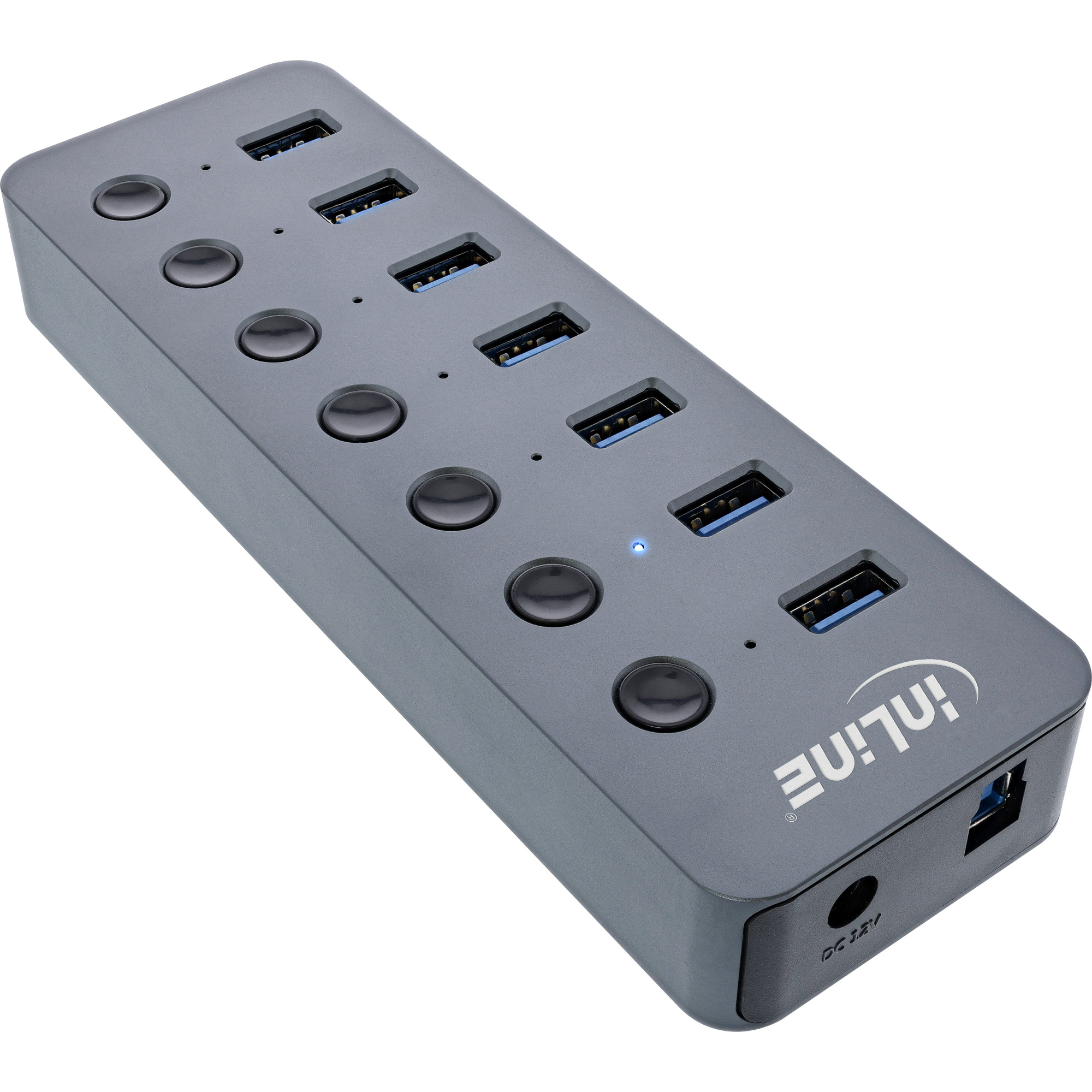 Inline® USB 3.0 Hub, 7-Port, mit Schalter, Aluminium, grau, mit Netzteil