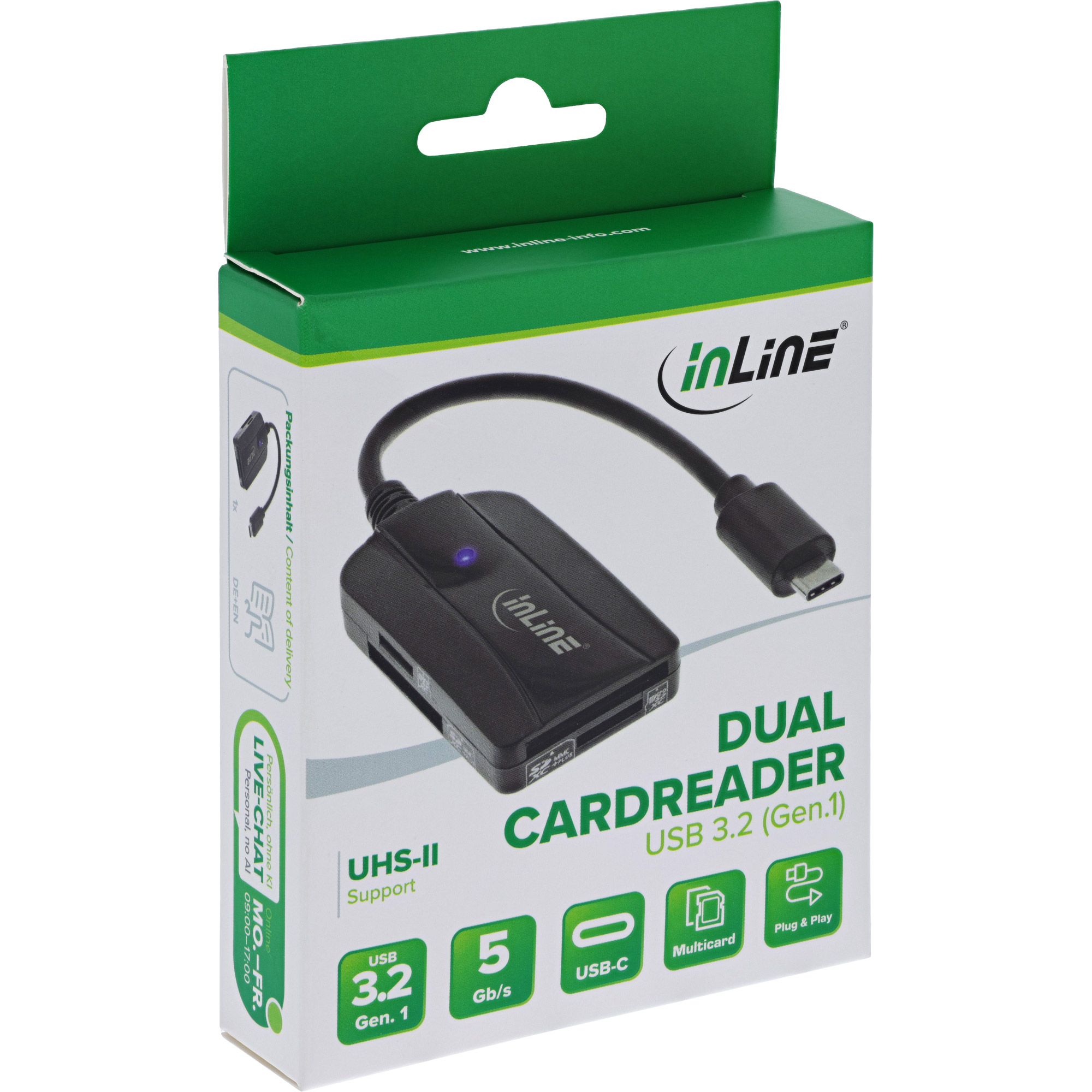 Inline® Card Reader USB 3.1 USB-C, für SD/SDHC/SDXC, microSD, UHS-II kompatibel