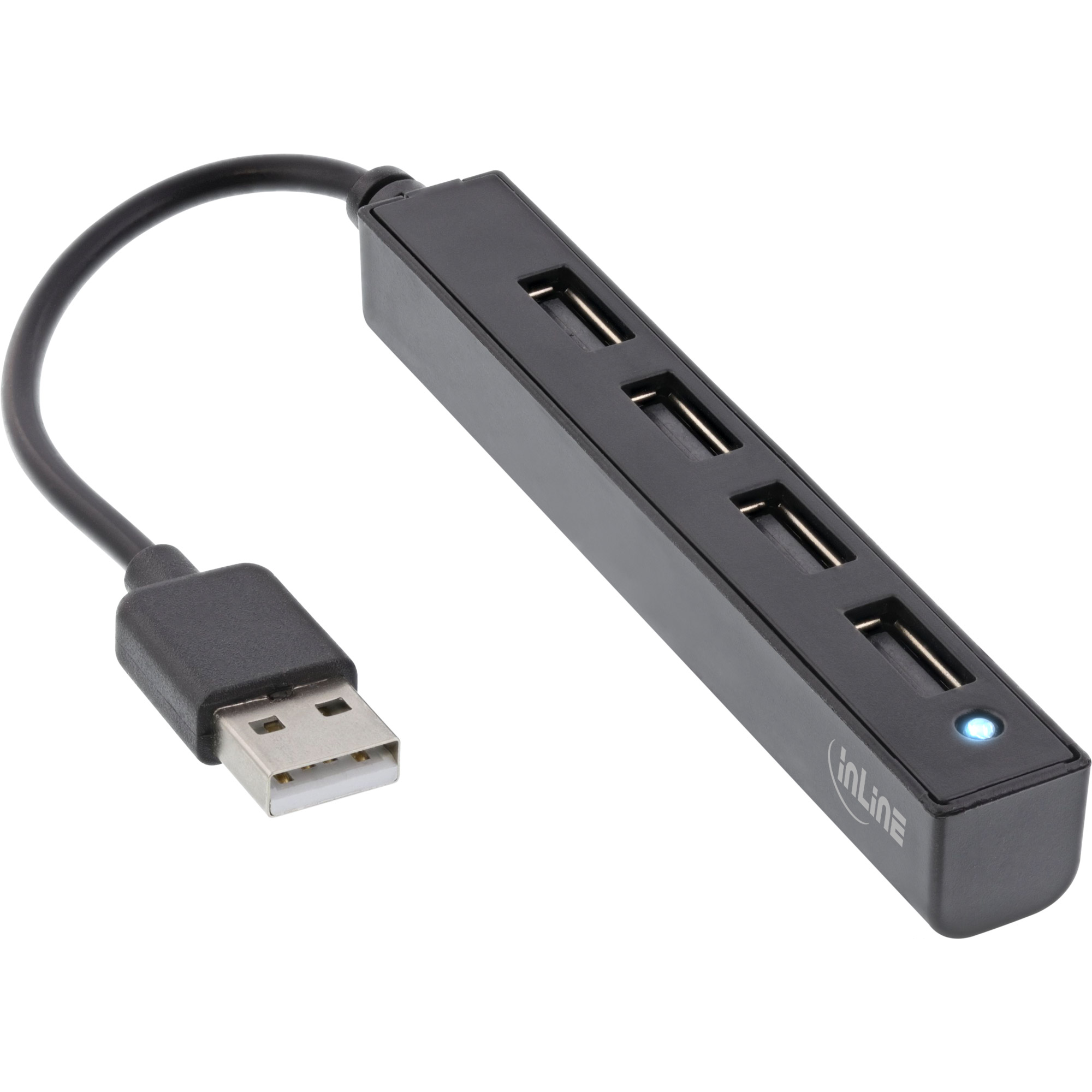 Inline® USB 2.0 4-Port Hub, USB-A Stecker auf 4x USB-A Buchse, Kabel 15cm