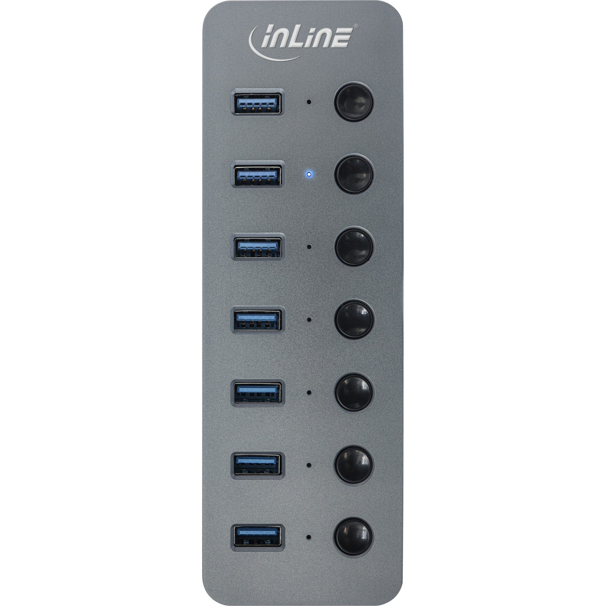 Inline® USB 3.0 Hub, 7-Port, mit Schalter, Aluminium, grau, mit Netzteil