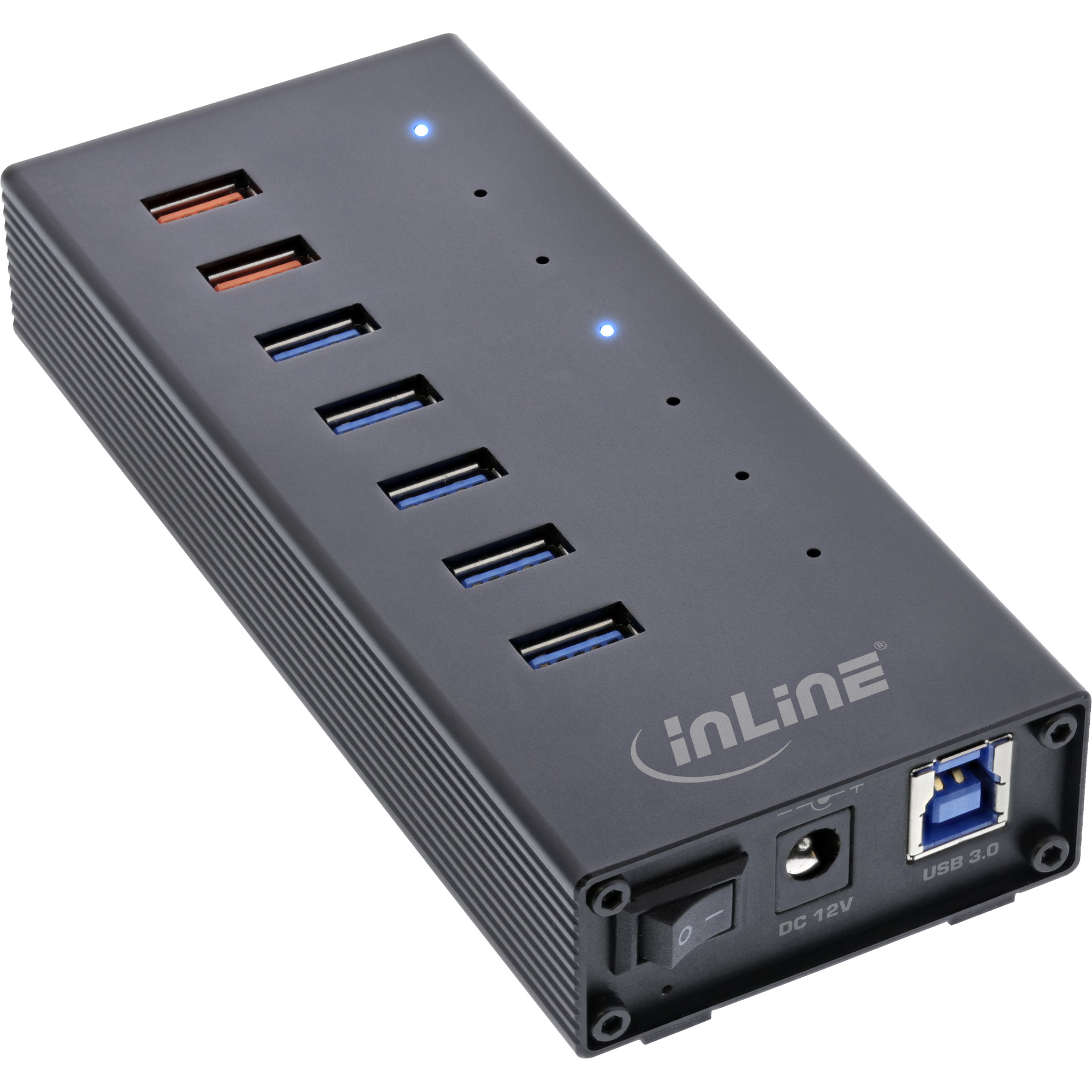 Inline® USB 3.0 Hub, 7 Port, Aluminiumgehäuse, schwarz, mit 2,5A Netzteil