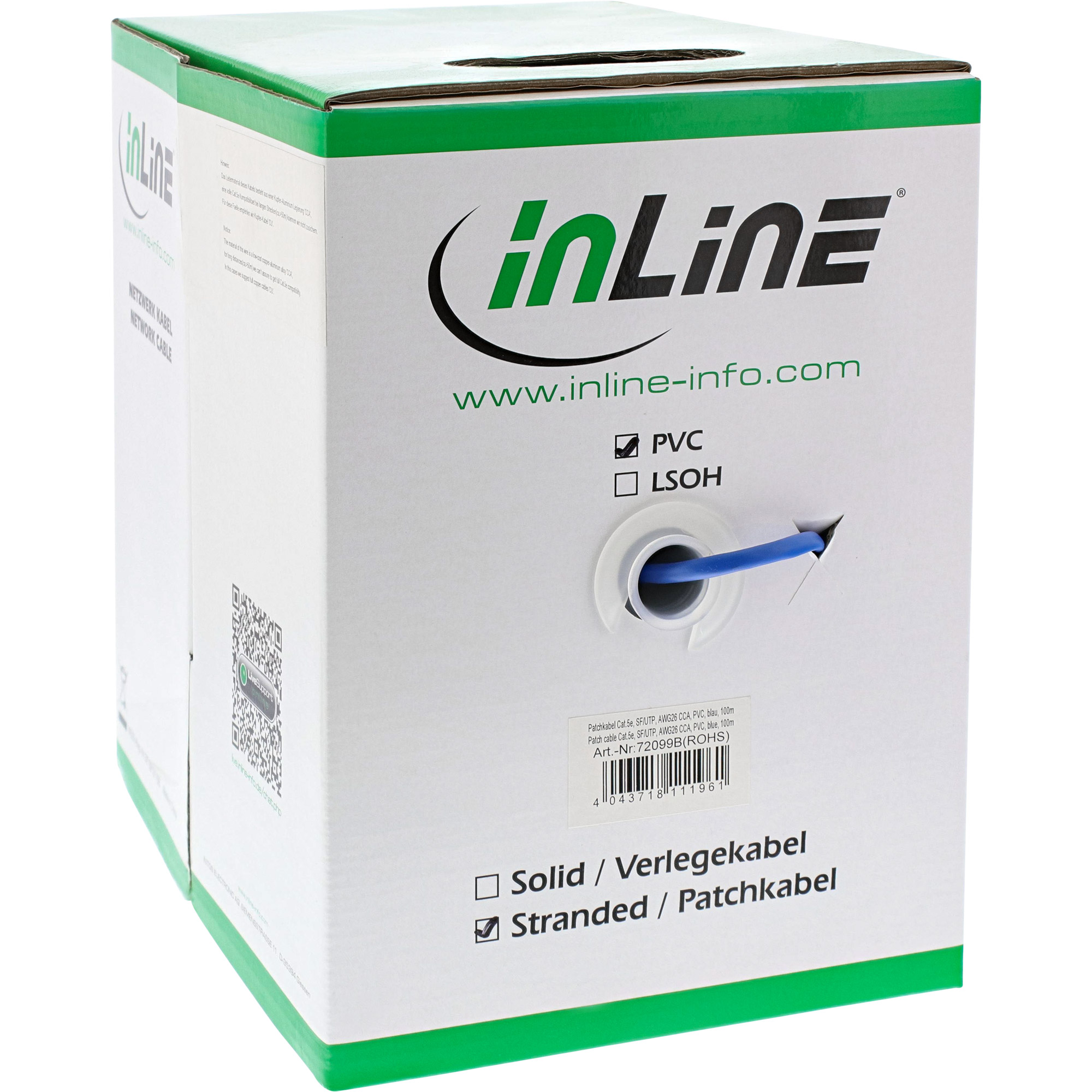 100m - Inline® Patchkabel Cat.5e, blau, SF/UTP, AWG26, PVC
