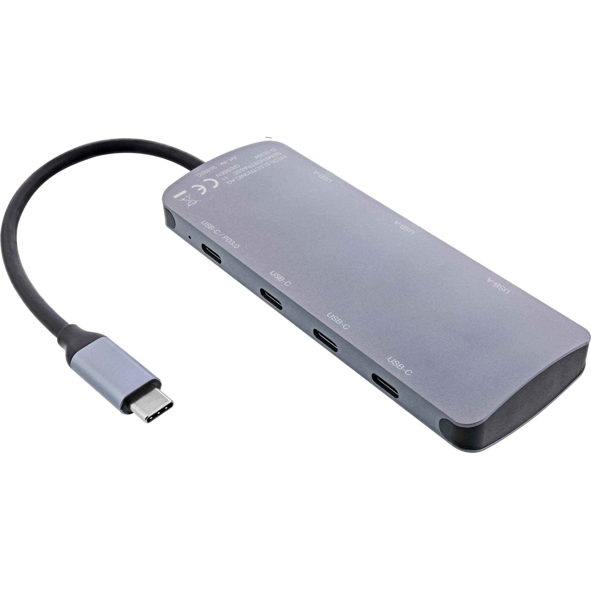 Inline® USB 3.2 Gen.2 Hub, 4x USB-C + 3x USB-A, PD 100W, Aluminium, grau