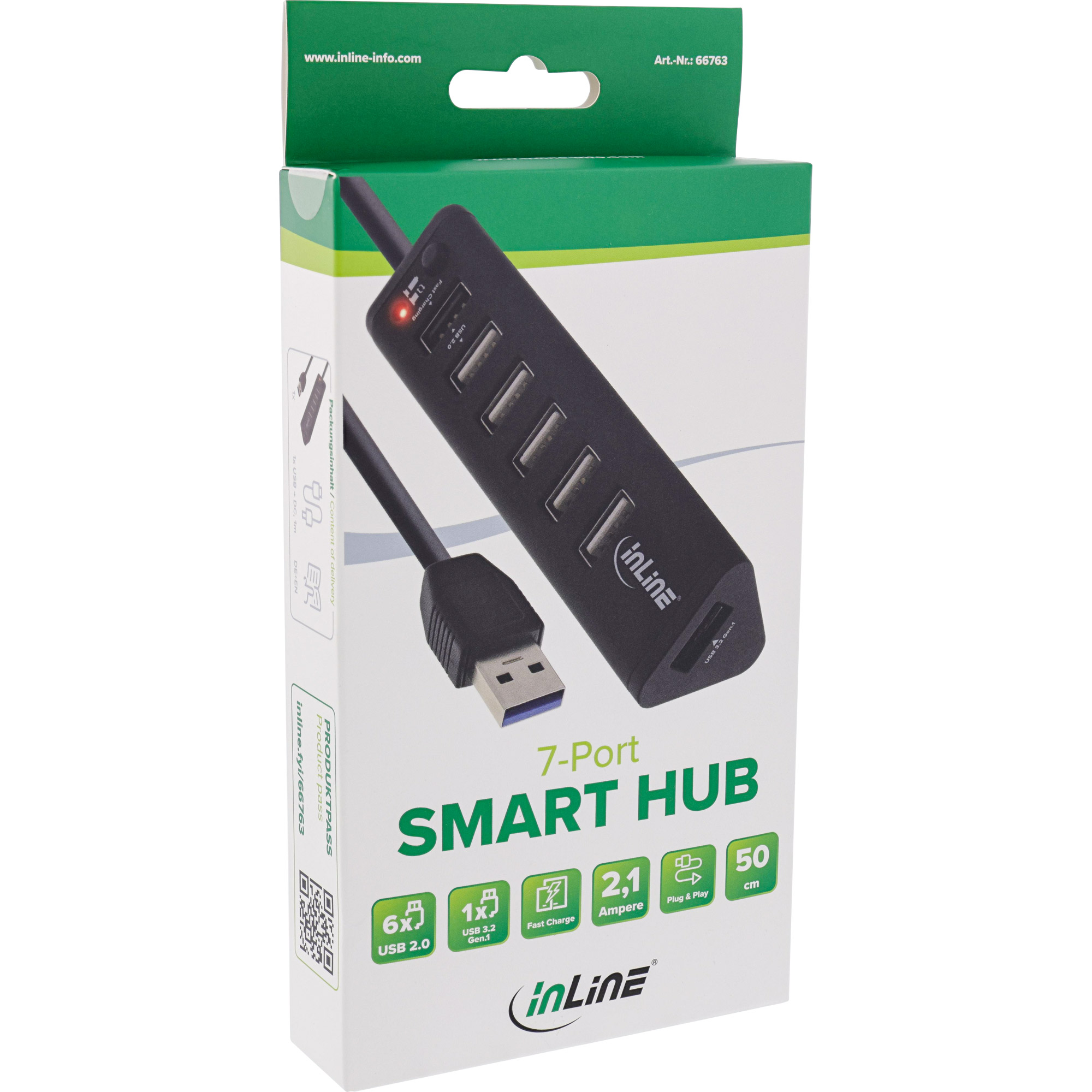 Inline® Smart Hub, 7-fach USB 3.0 / 2.0 Hub mit Schnelllade-Anschluss
