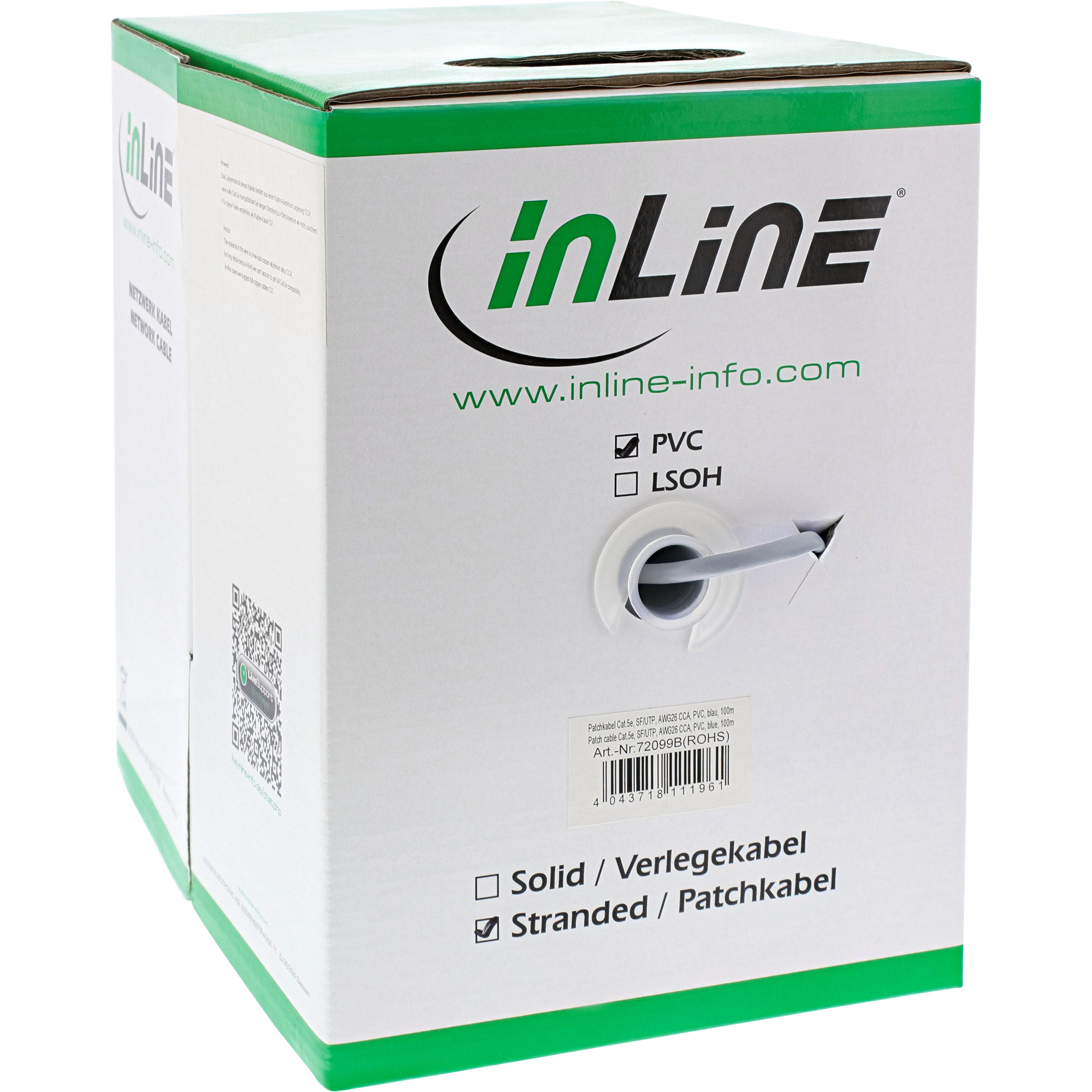 100m - Inline® Patchkabel Cat.5e, grau, SF/UTP, AWG26, CCA, PVC