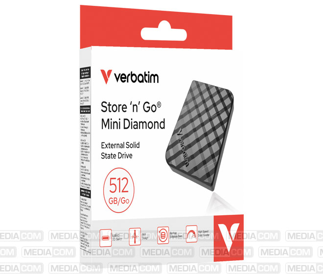 SSD 512GB, USB 3.2, Typ A-C, Mini Diamond, schwarz