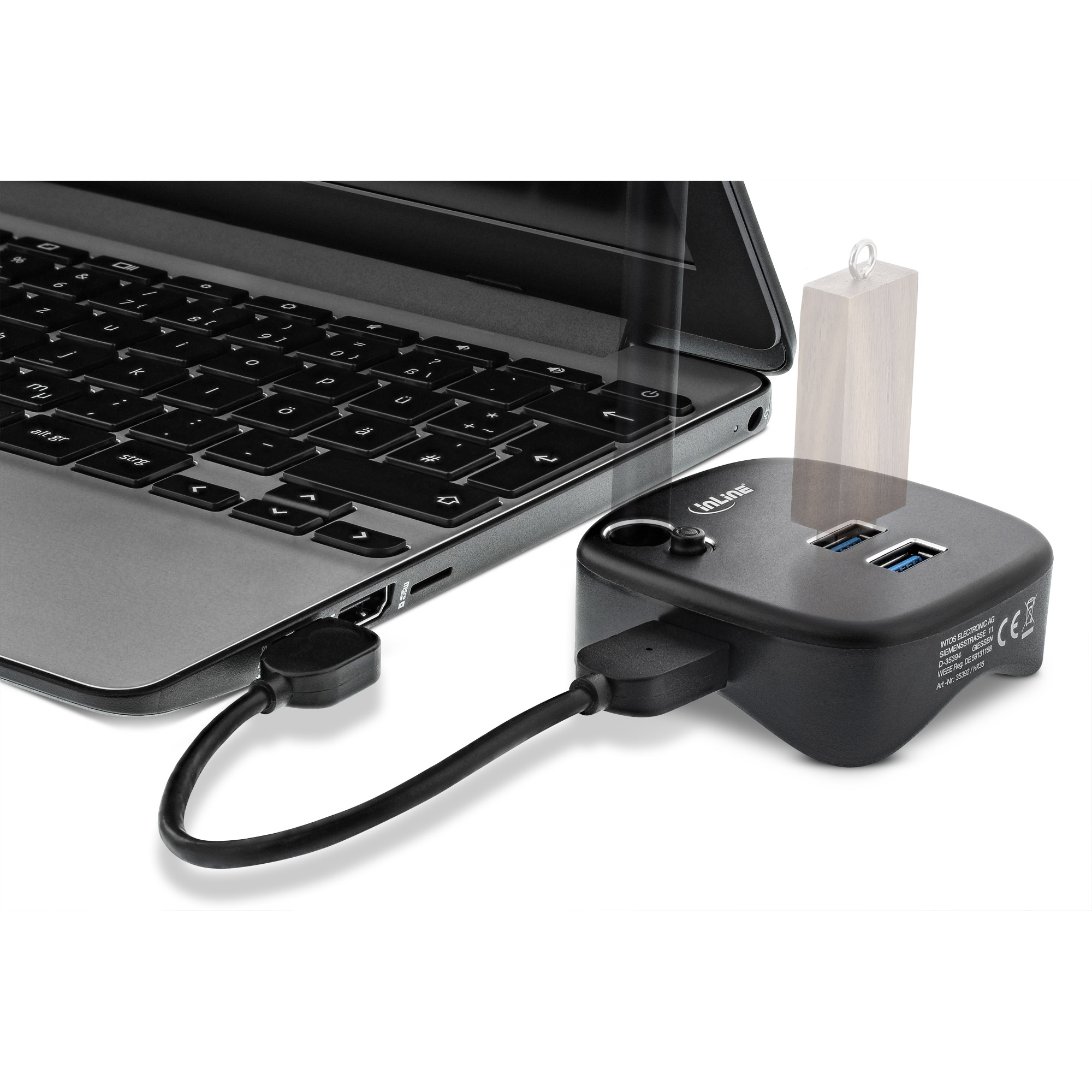 Inline® USB 3.0 Multiadapter, 2xUSB-A, RJ45, SD/MicroSD Cardreader, schwarz