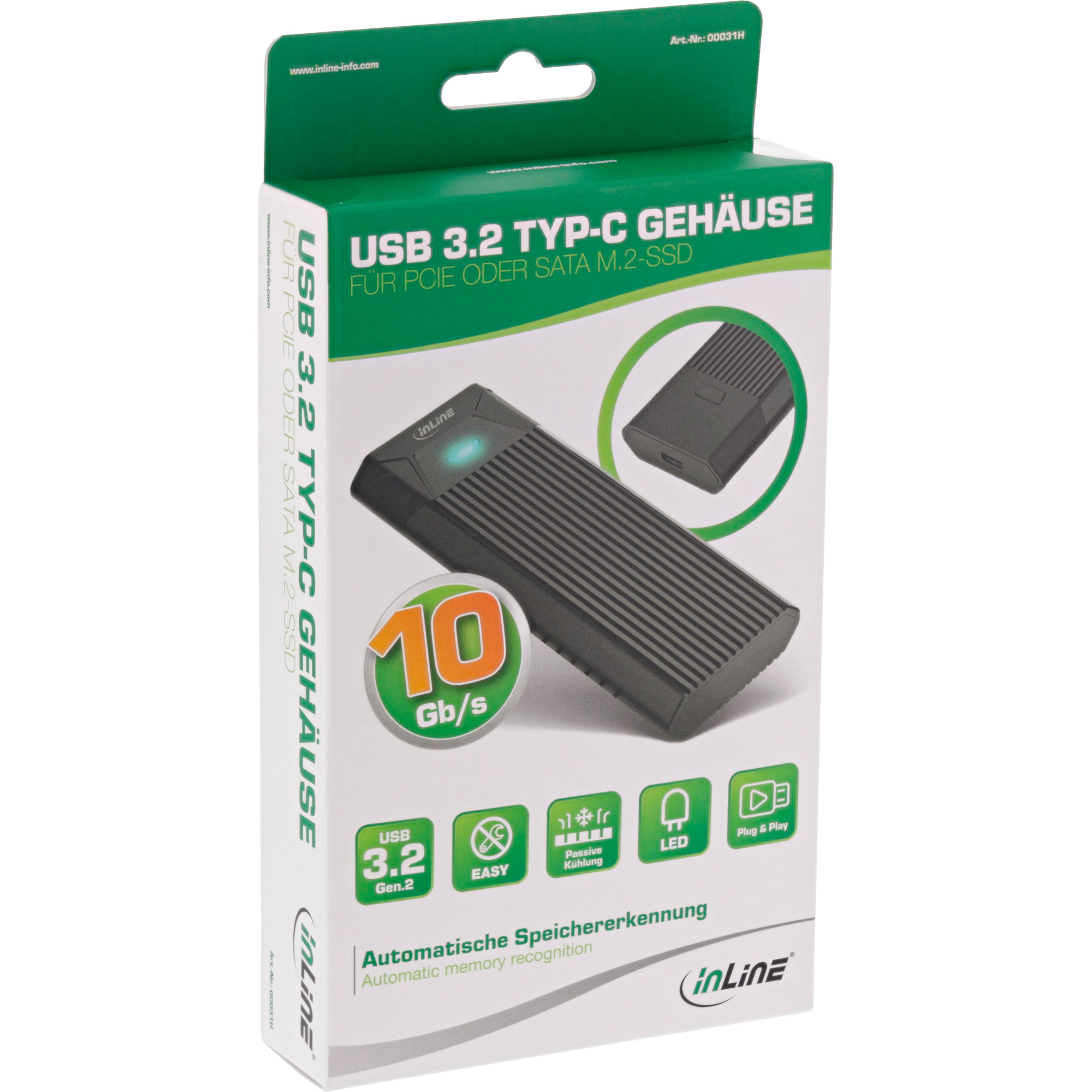 Inline® USB3.2 Gen.2 USB-C zu M.2 SSD (PCIe NVMe & SATA) gehäuse