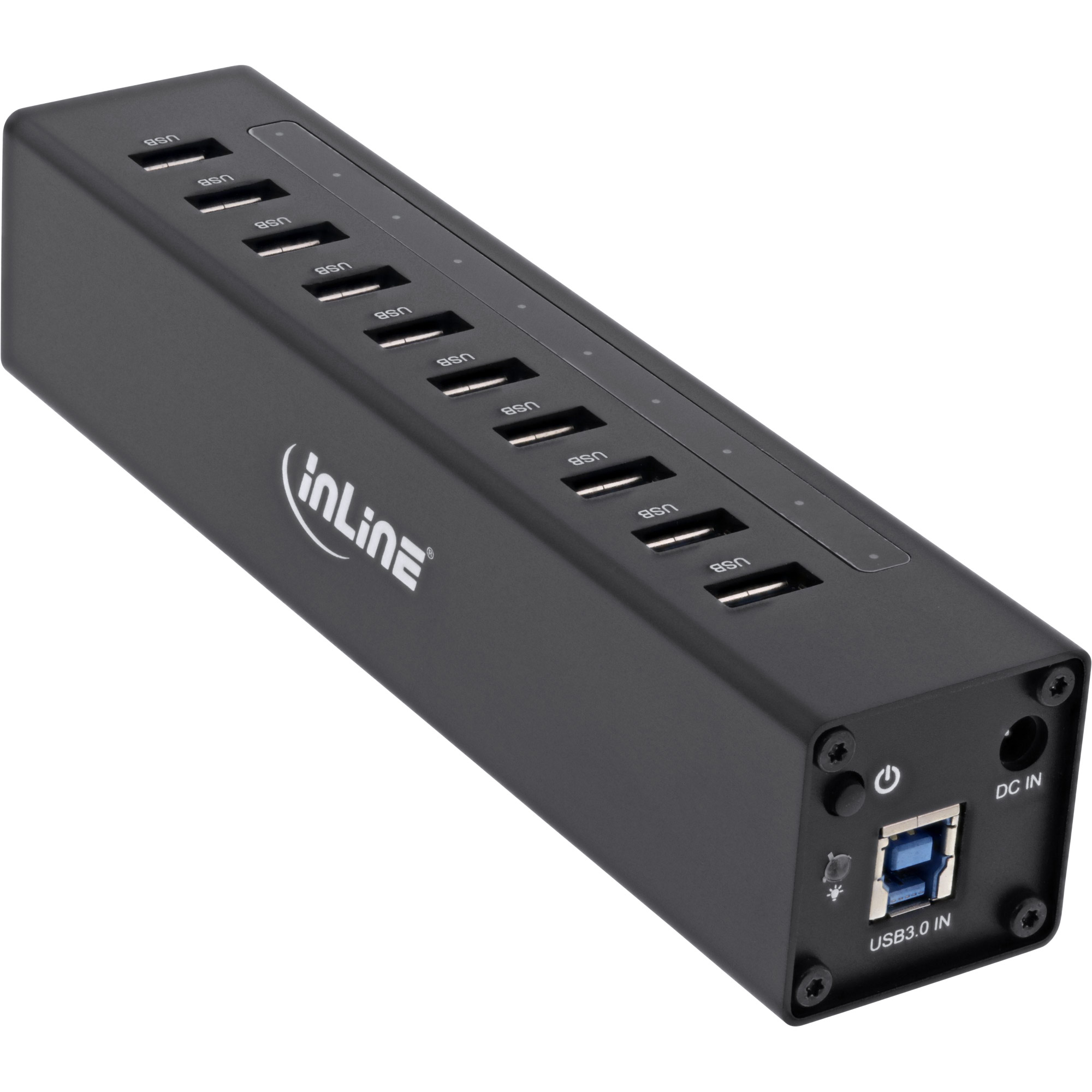 Inline® USB 3.0 Hub, 10 Port, Aluminiumgehäuse, schwarz, mit 4A Netzteil