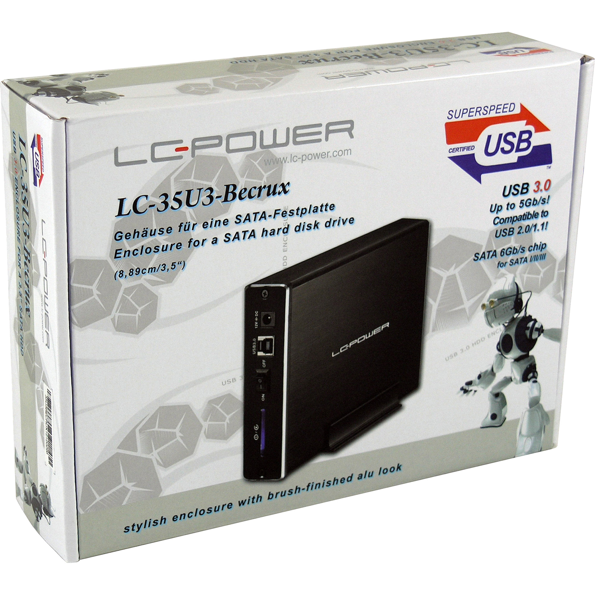 LC-Power LC-35U3-Becrux, externes 3,5"-SATA-gehäuse, USB 3.0, Alu, schwarz