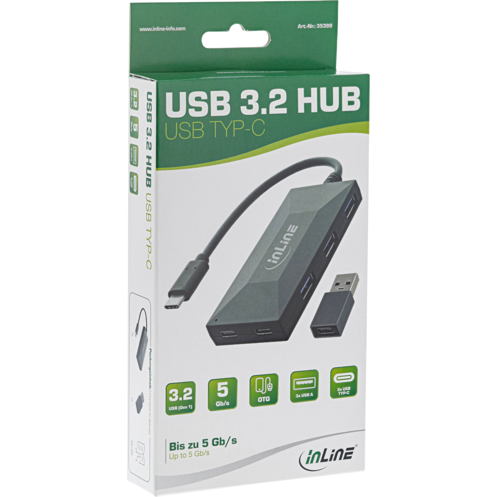 Inline® USB 3.2 Gen.1 Hub, USB-C zu 2 Port USB-C und 3 Port USB-A, ohne PSU