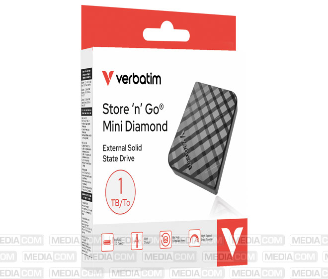 SSD 1TB, USB 3.2, Typ A-C, Mini Diamond, schwarz