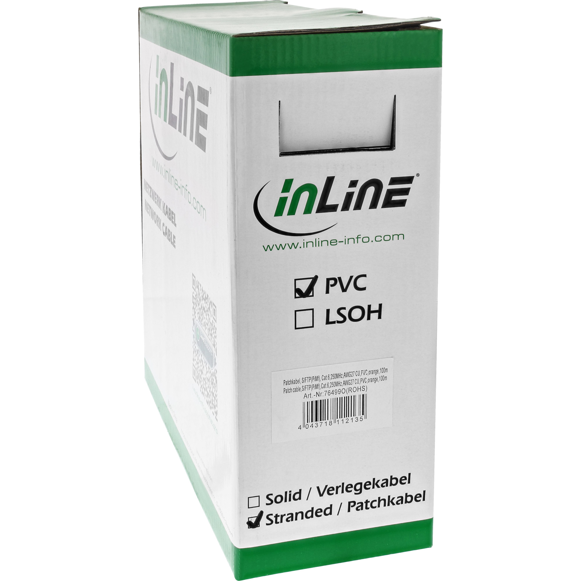 100m - Inline® Patchkabel Cat.6 S/FTP (PiMf), orange, AWG27, PVC, CU