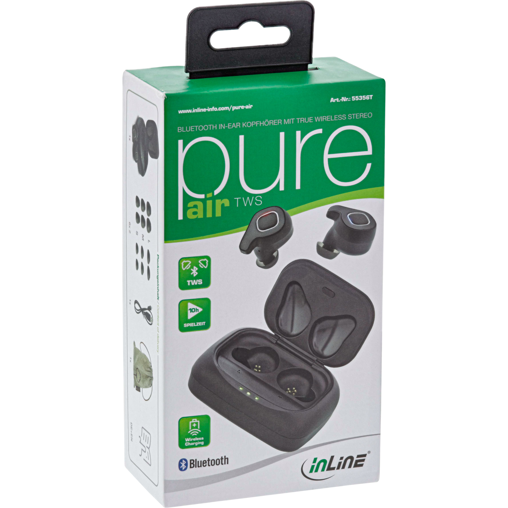 Inline® PURE Air TWS, Bluetooth In-Ear Kopfhörer mit TWS, mit Qi-Case PowerBank