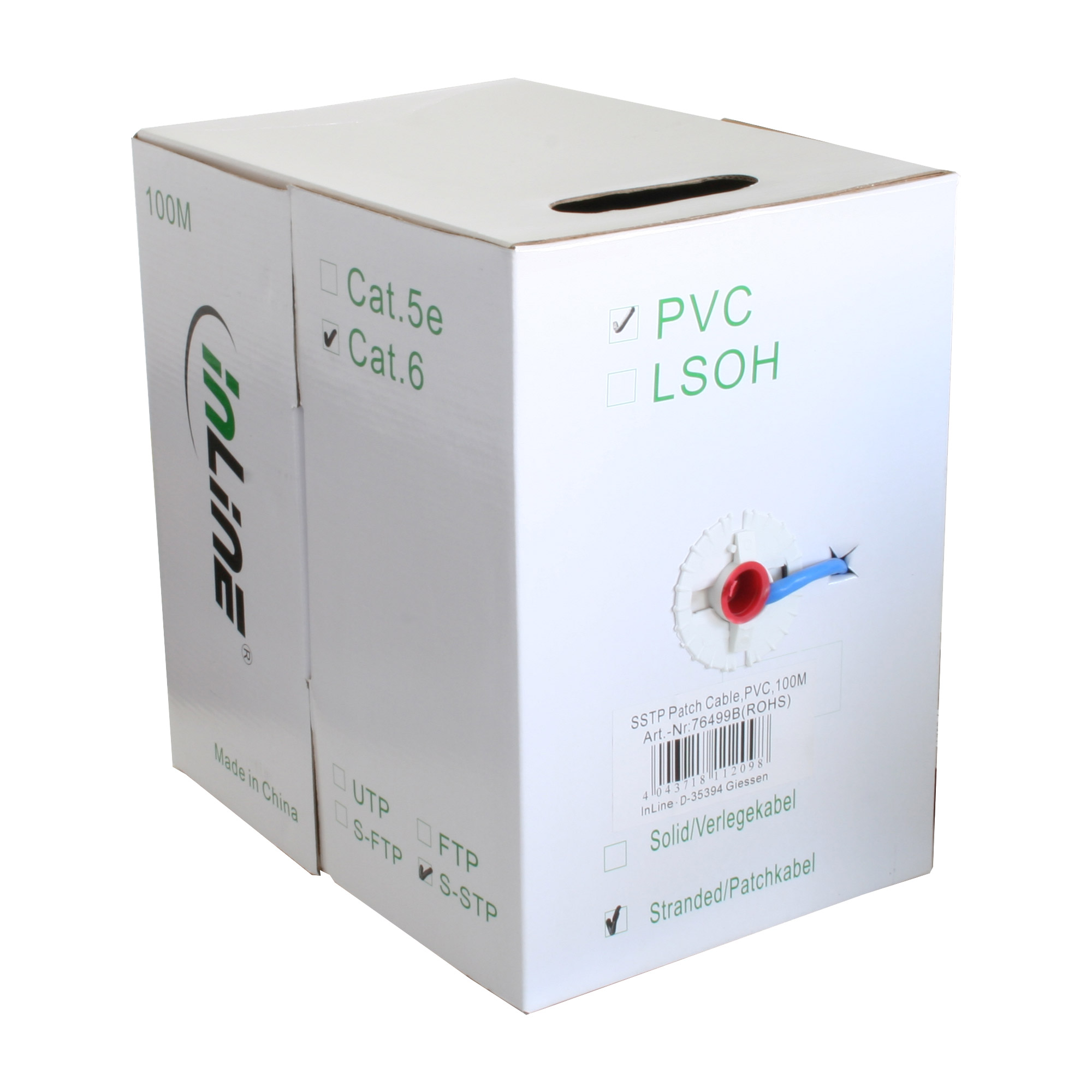 100m - Inline® Patchkabel Cat.6 S/FTP (PiMf), blau, AWG27, PVC, CU
