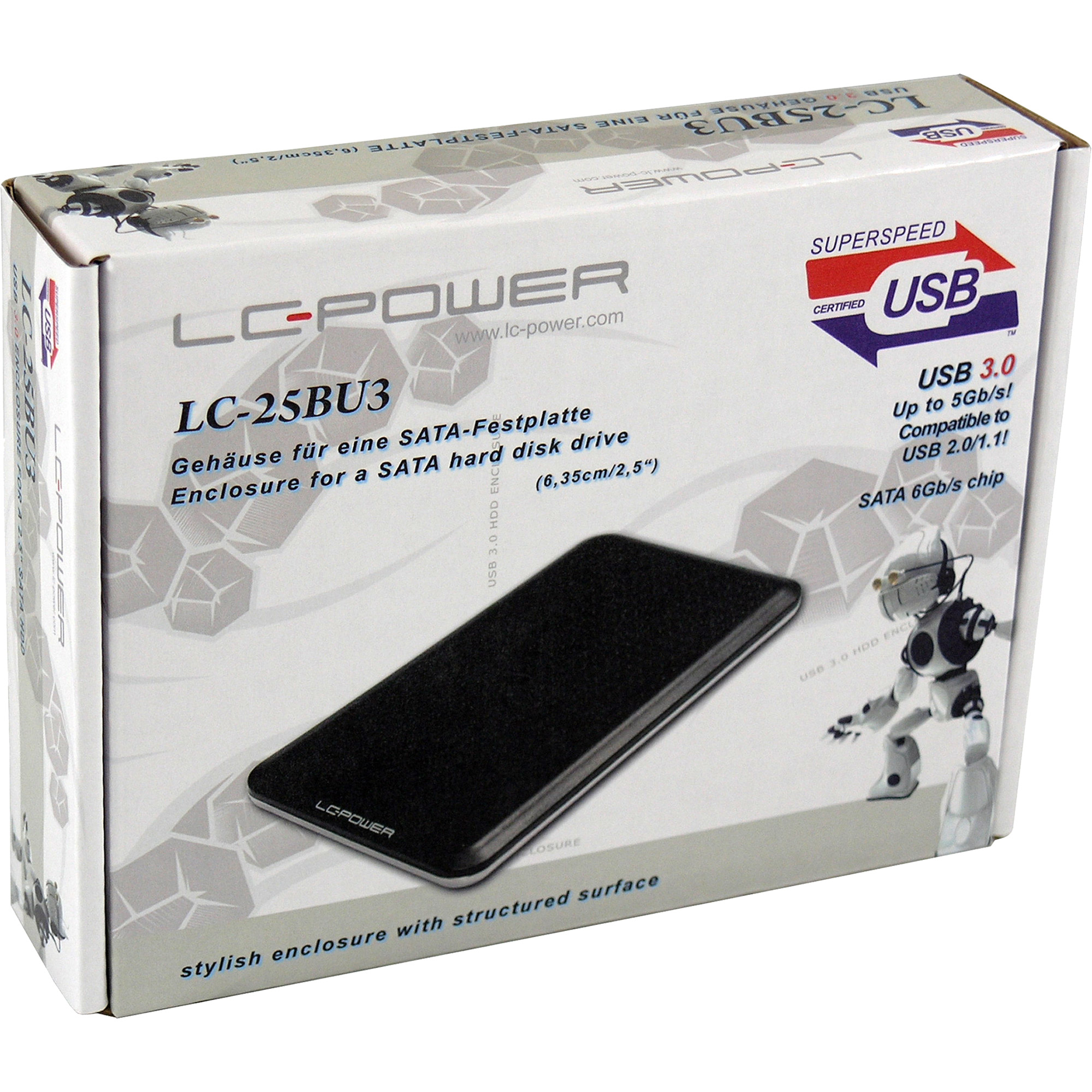 LC-Power LC-25BU3, externes 2,5"-SATA-gehäuse, USB 3.0, schwarz