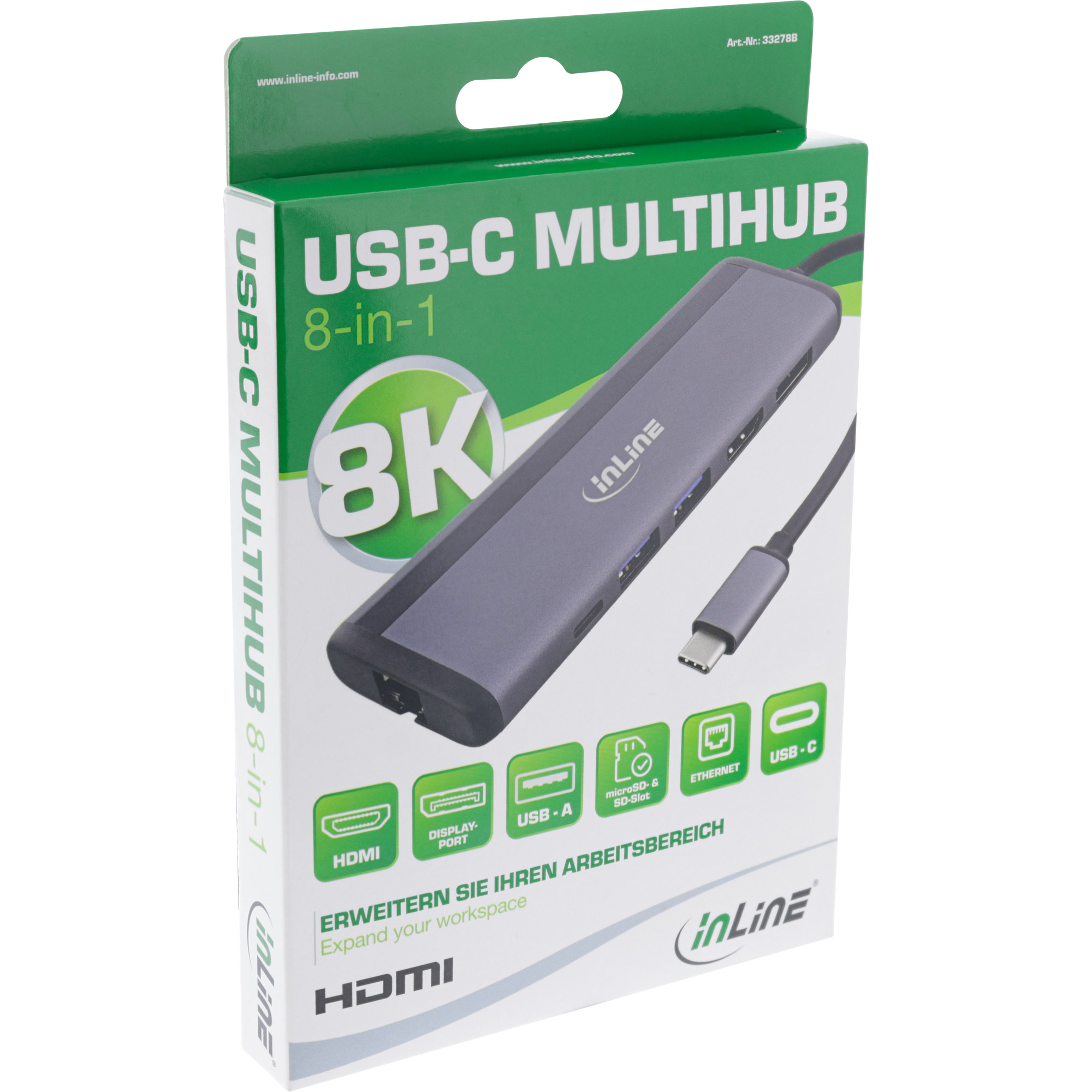 Inline® 8-in-1 USB-C Multihub, HDMI, DP, USB 3.2, PD 3.0 100W, MST