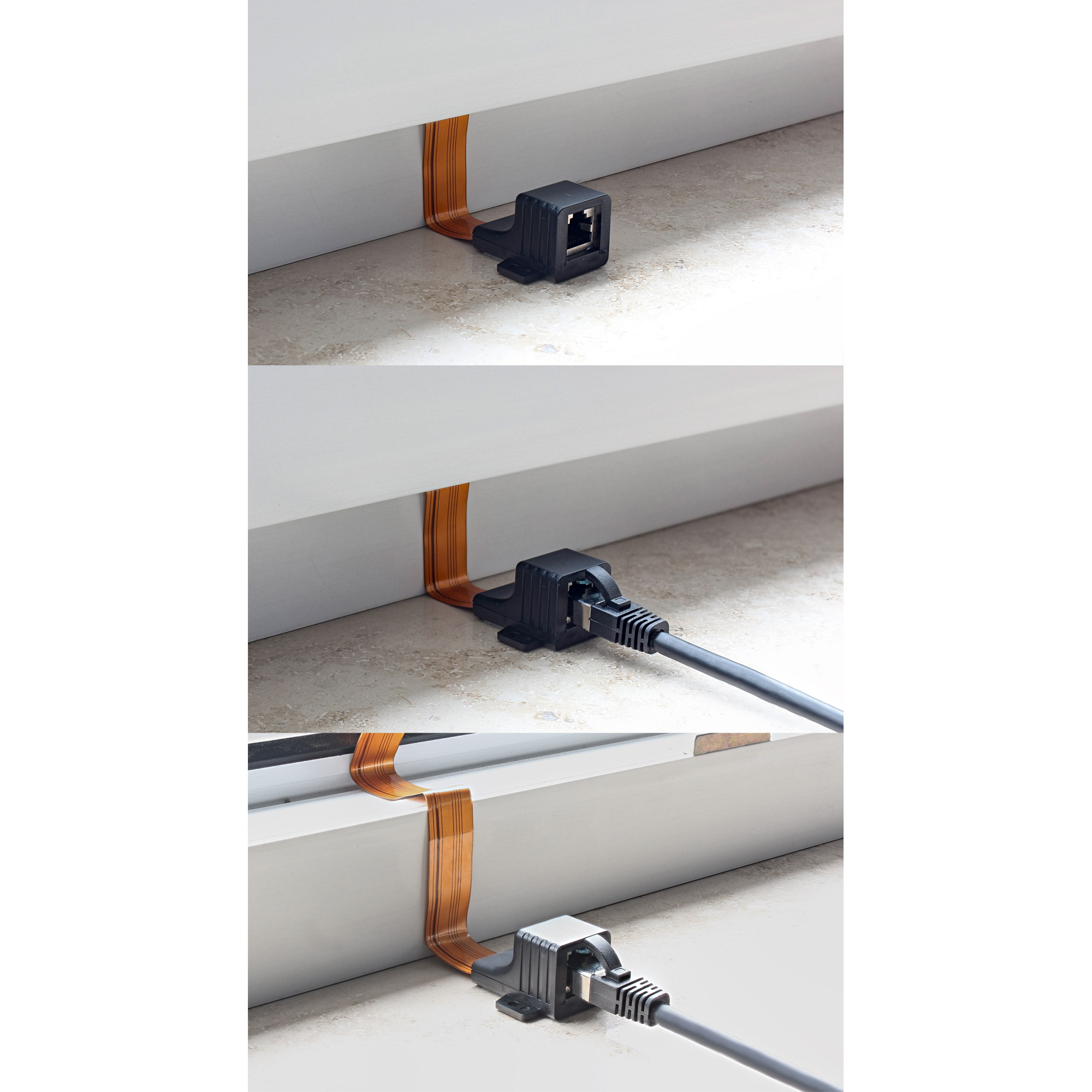 0.3m - Inline® Patchkabel Fensterdurchführung, 2x RJ45 Buchse, ungeschirmt